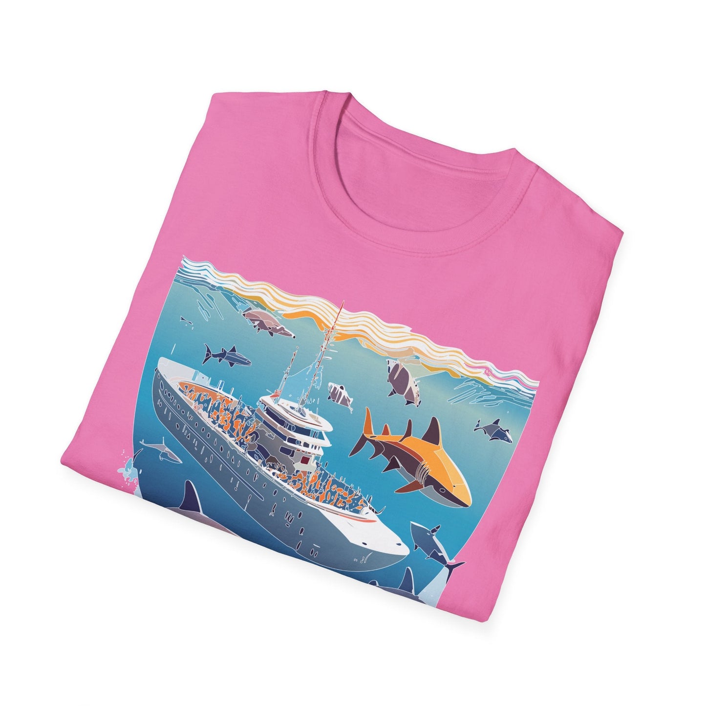 Ocean Tee Shirt Unisex Softstyle Short Sleeve With Ocean Art Design 100 Percent Ring Spun Cotton