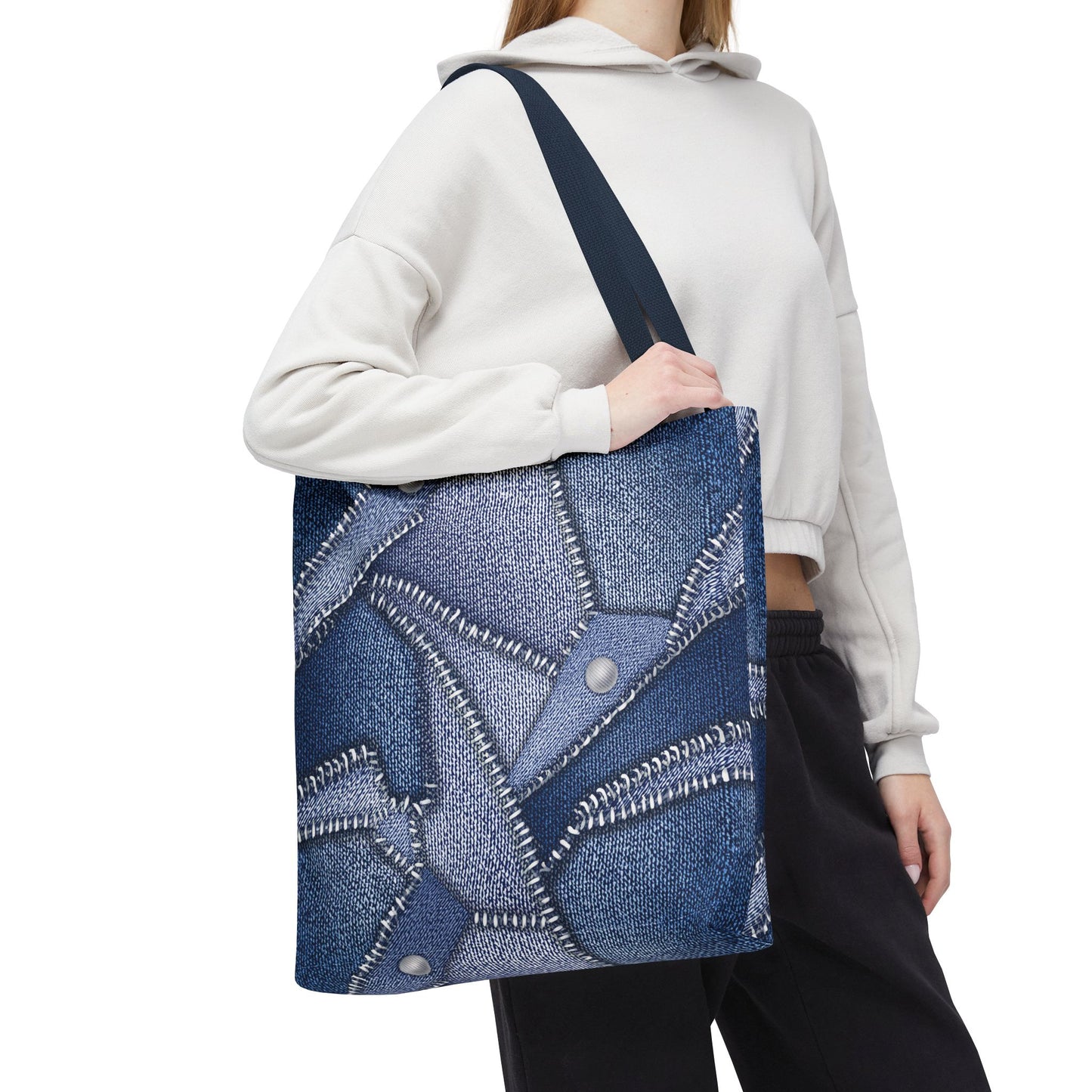 Denim Fabric Imitation Print Unisex Canvas Bag Poly Spun 3 Sizes Tote Bag 112
