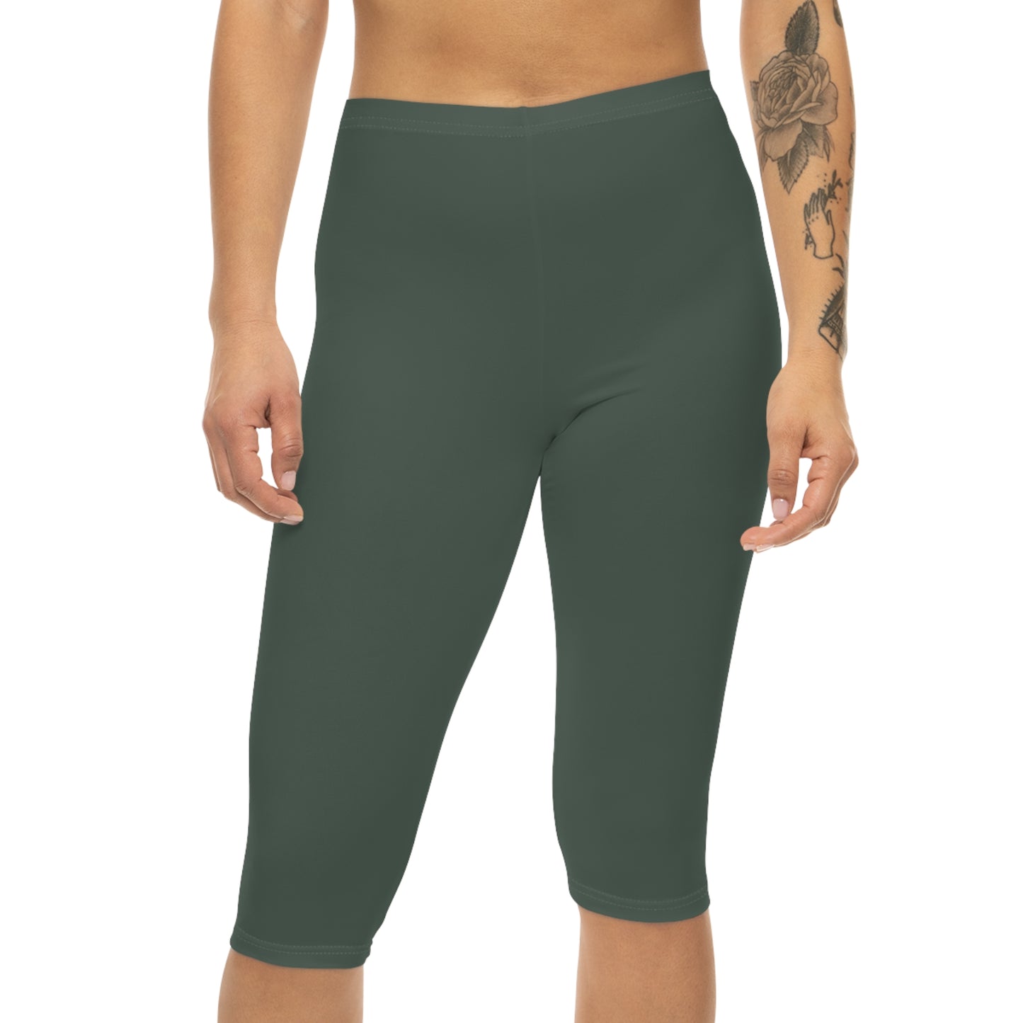 Dark Grey Olive Color Women's Brushed Suede Poly Span Casual Capri Leggings XS-2XL
