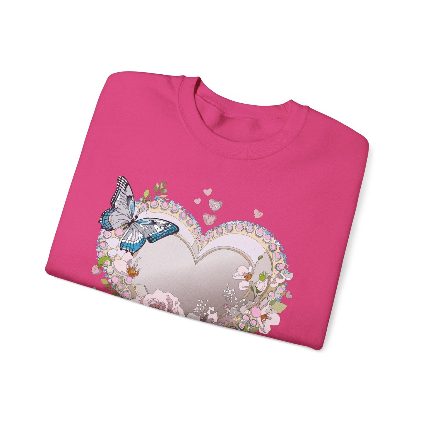 Unisex Floral Heart Sweatshirt For Valentines Day With Floral Love Print Crewneck Heavy Blend