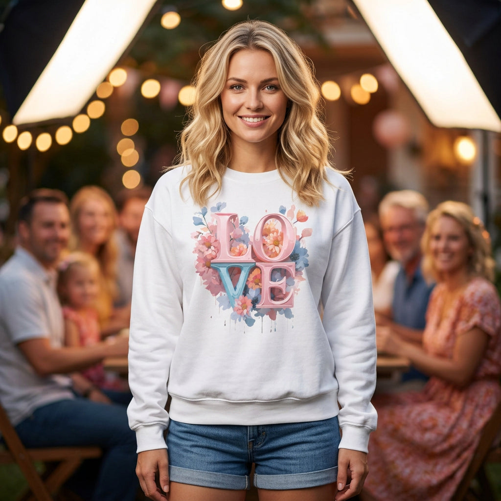 Floral Love Graphic Valentine's Day Sweatshirt Unisex 50/50 Cotton-Poly Sweatshirt w62
