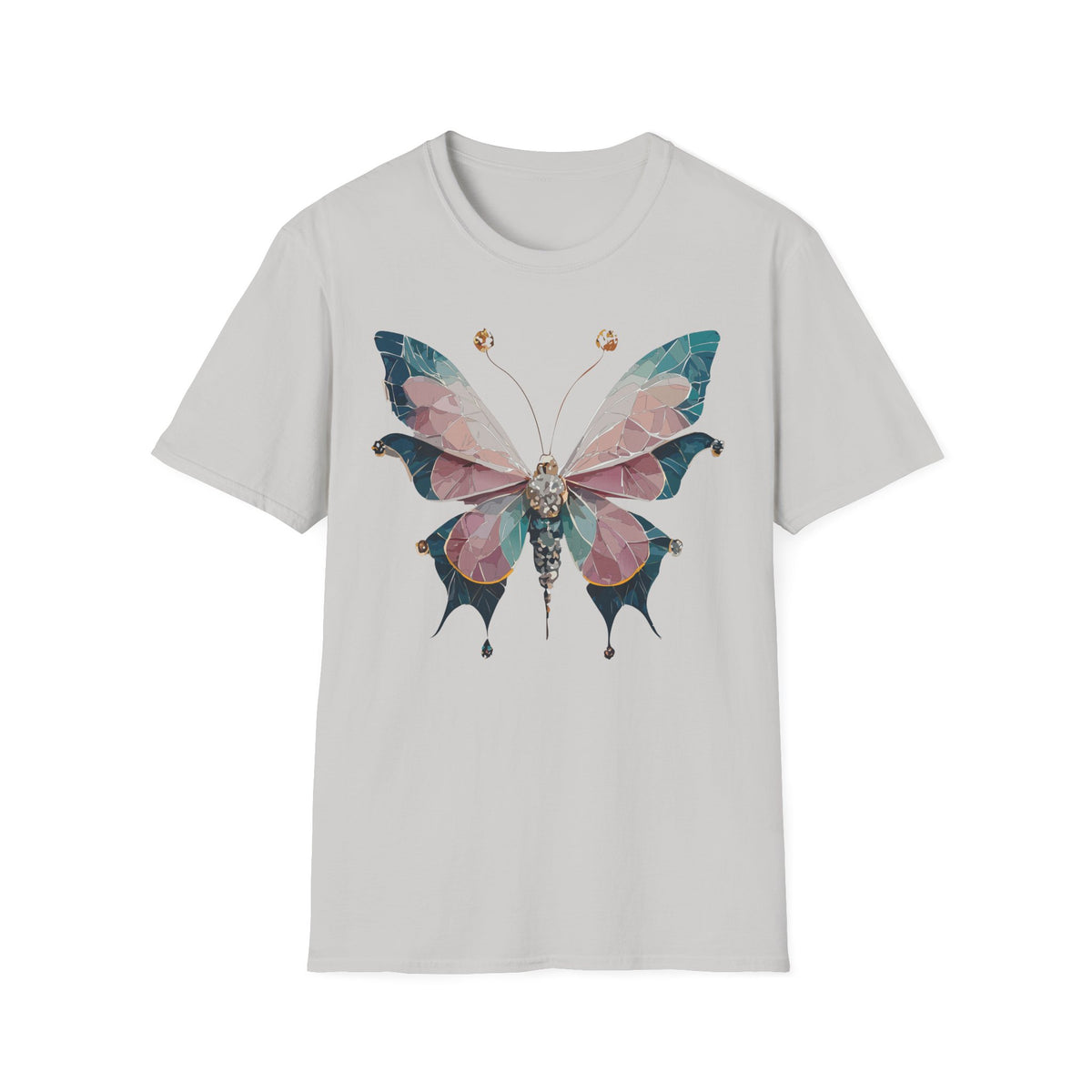 Geometric Pastel Butterfly T-Shirt | Floral Gem Accent Graphic Tee Unisex 100 Cotton Gildan T-Shirt