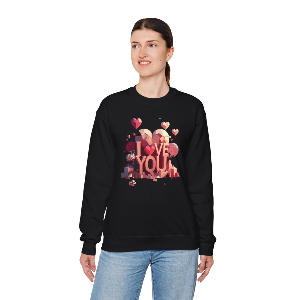 Unisex Big Heart Love Sweatshirt, Love Heart Sweatshirt, Floral Love Sweatshirt, 50/50 Cotton-Poly Valentine's Day Sweatshirt 10