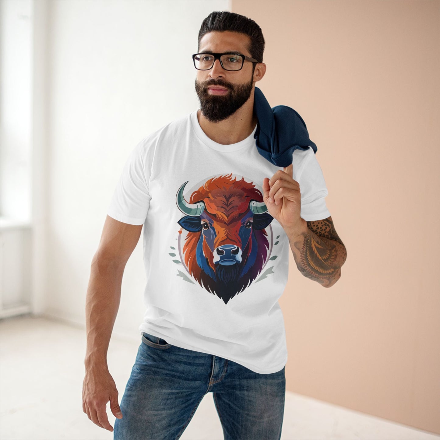 Bison Animal Shirt Unisex Premium Cotton Tee With Original Art Design From Retro2Nova Art Collection Edition