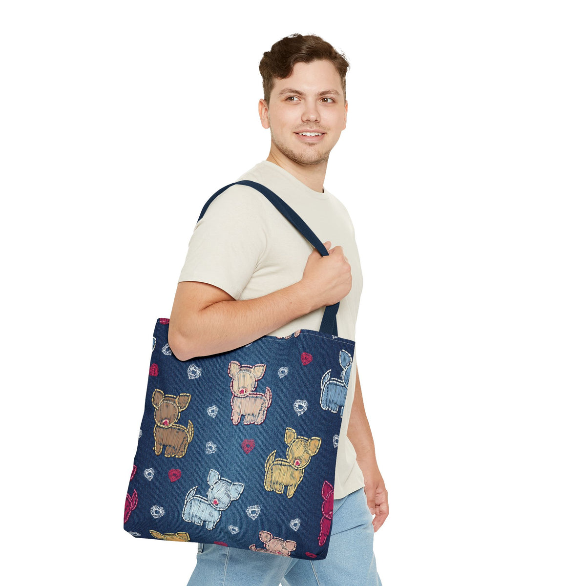 Love Day Graphic Design Denim Fabric Imitation Print Unisex Canvas Bag POLY 3 Sizes Tote Bag 201-11