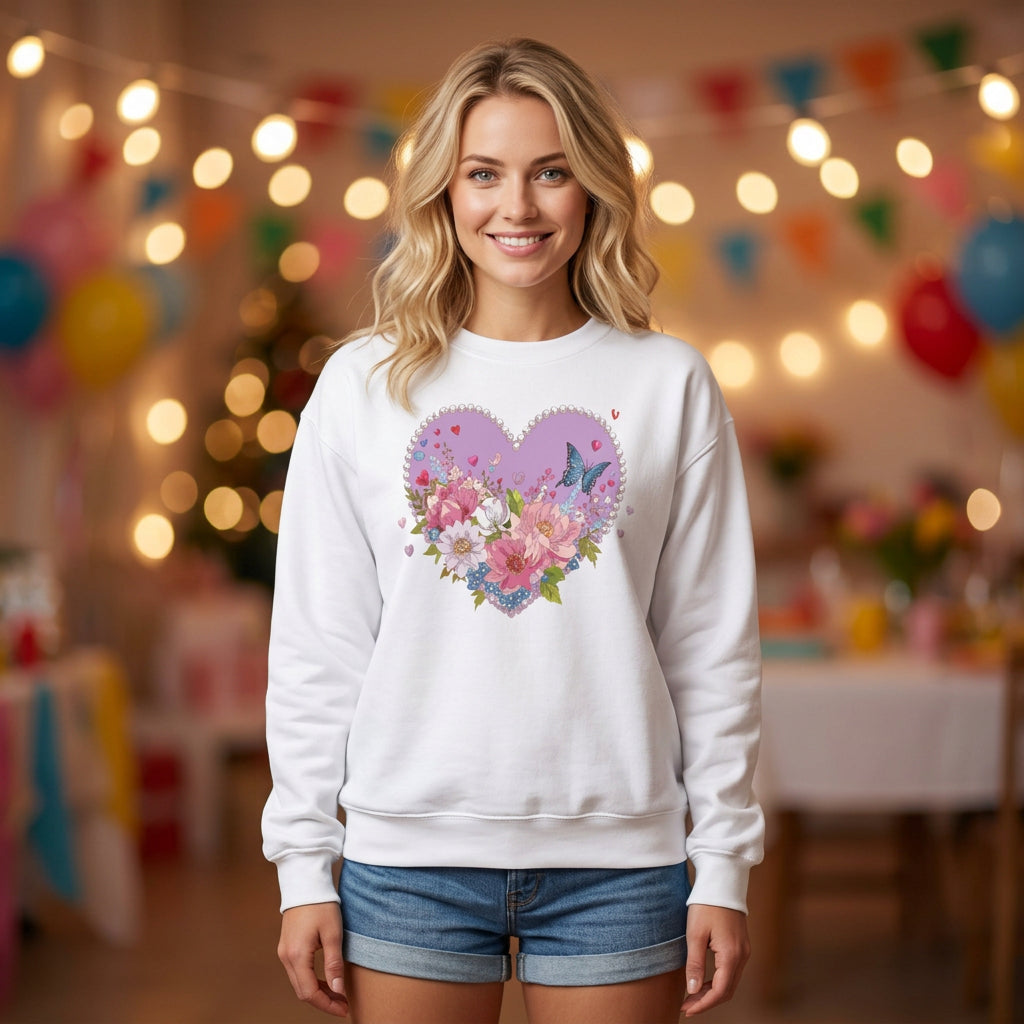 Floral Heart Love Graphic Valentine's Day Sweatshirt Unisex 50/50 Cotton-Poly Sweatshirt w43
