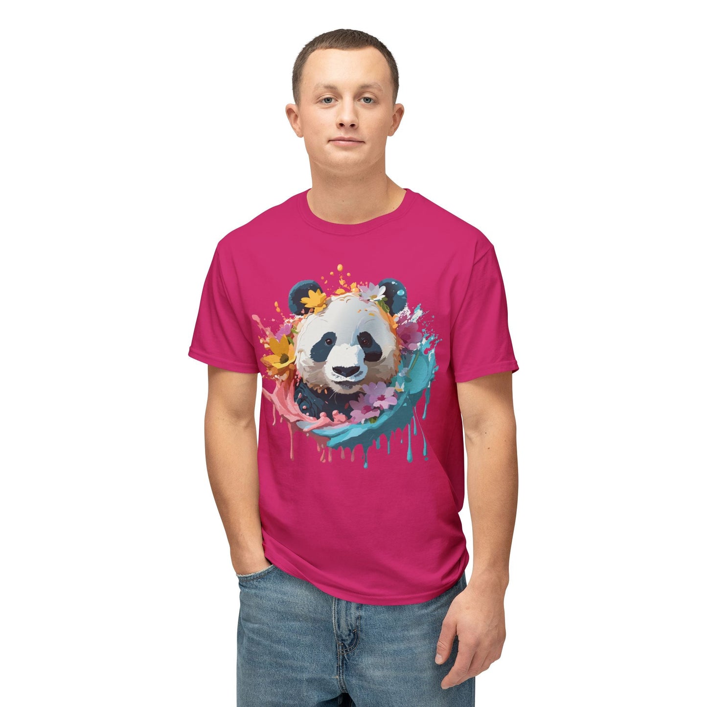 Unisex Panda T Shirt With Art Print Vintage Panda Floral Tees Panda Art Design Shirt USA Made