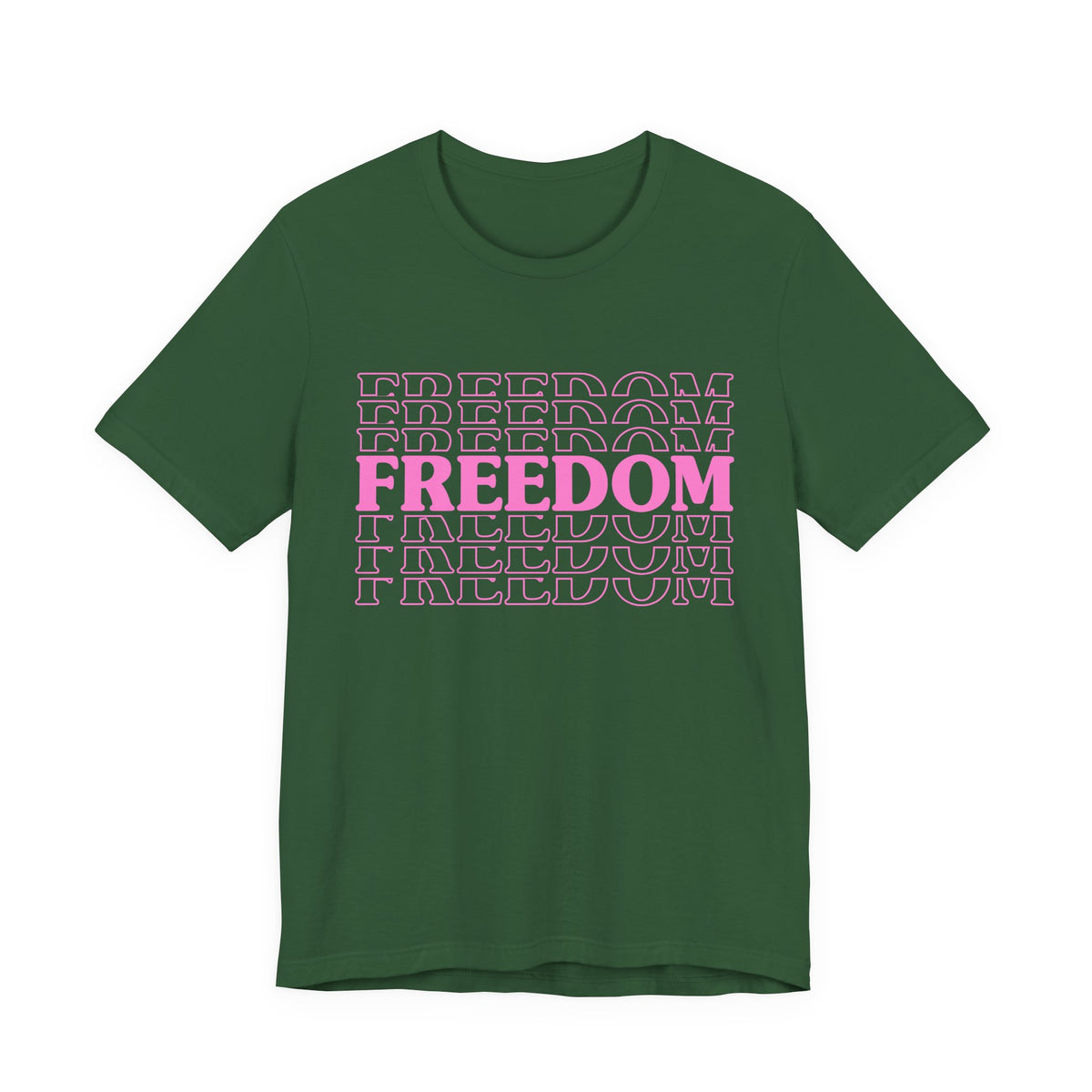 Freedom Repeat Text Tee White T-Shirt Pink Typography Unisex Cotton a8