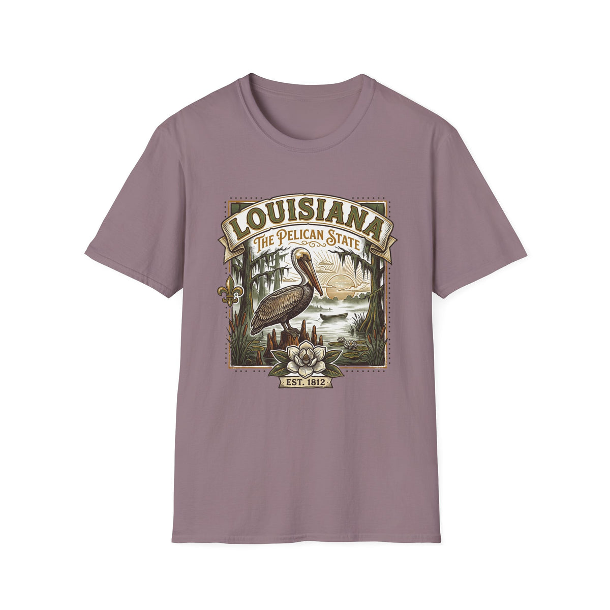 Louisiana Pelican State T-Shirt – Vintage Travel Tourist Graphic Design Unisex 100 Cotton Gildan T-Shirt