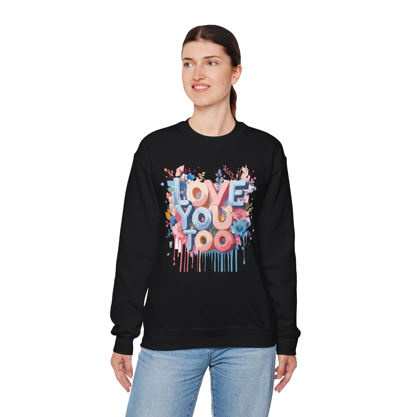 Floral Love Sweatshirt Unisex Valentine Day Crewneck 50 50 Cotton Polyester Cozy Warm Heavy Blend