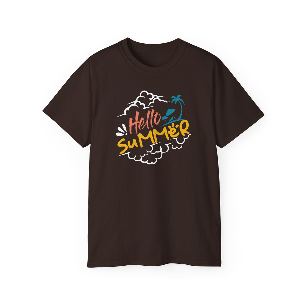 Hello Summer palm graphic Tee | beach vibes, tropical script, casual summer top