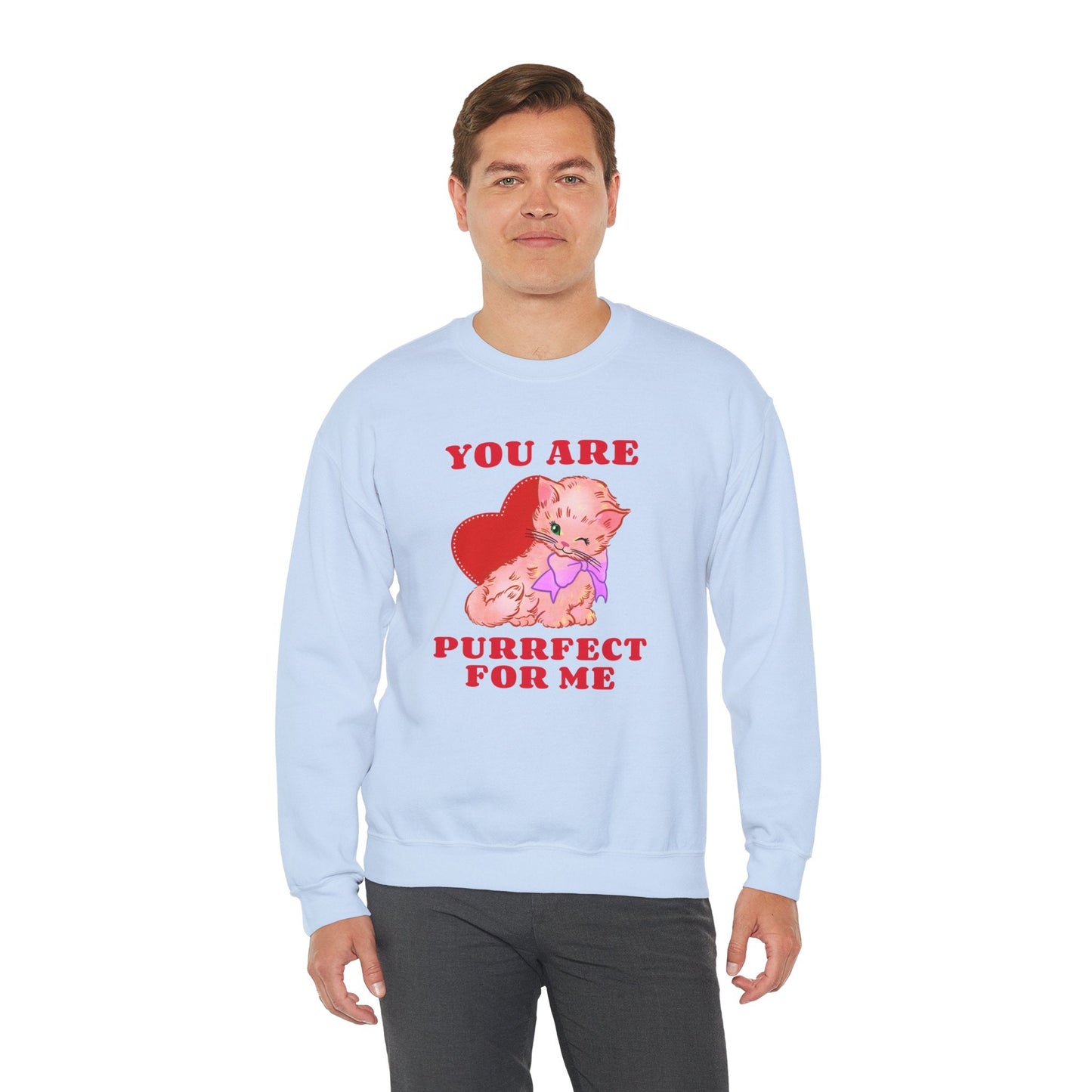 Cat Heart Sweatshirt Unisex Valentines Day Fifty Fifty Cotton Poly Blend Crewneck