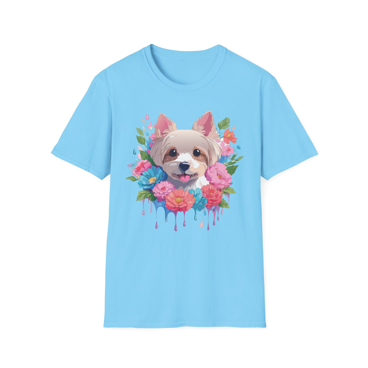 Watercolor Yorkie Face T-Shirt | Floral Paw Print Dog Tee
