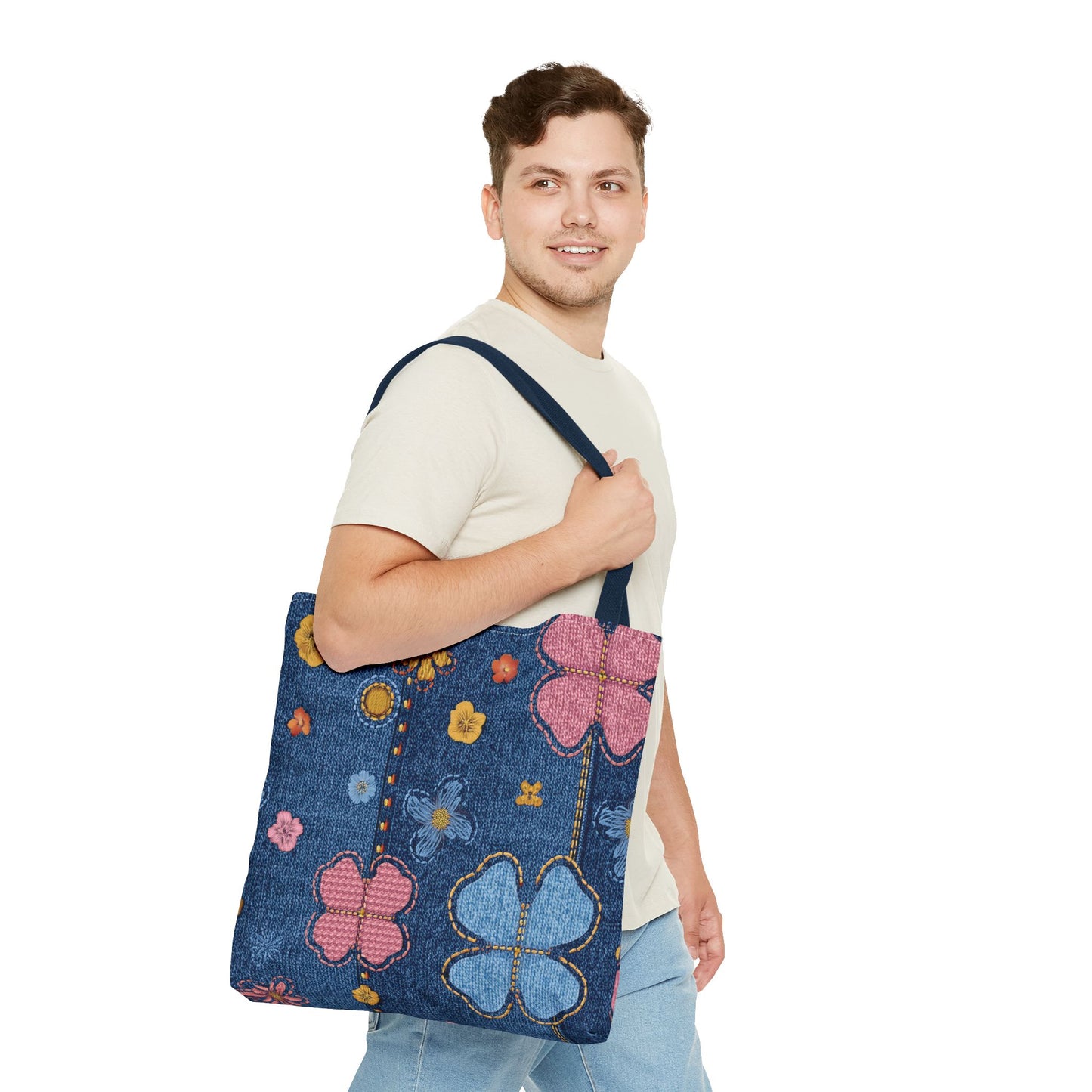 Denim Fabric Imitation Print Unisex Canvas Bag Poly Spun 3 Sizes Tote Bag 129