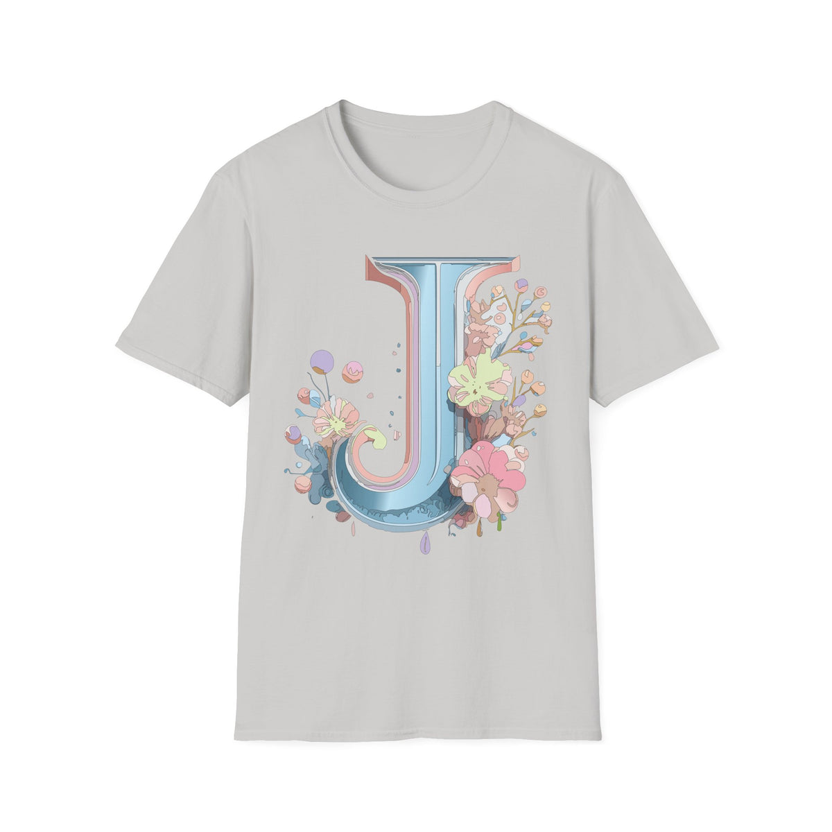 Floral Letter J T-Shirt | Pastel Monogram Initial Tee