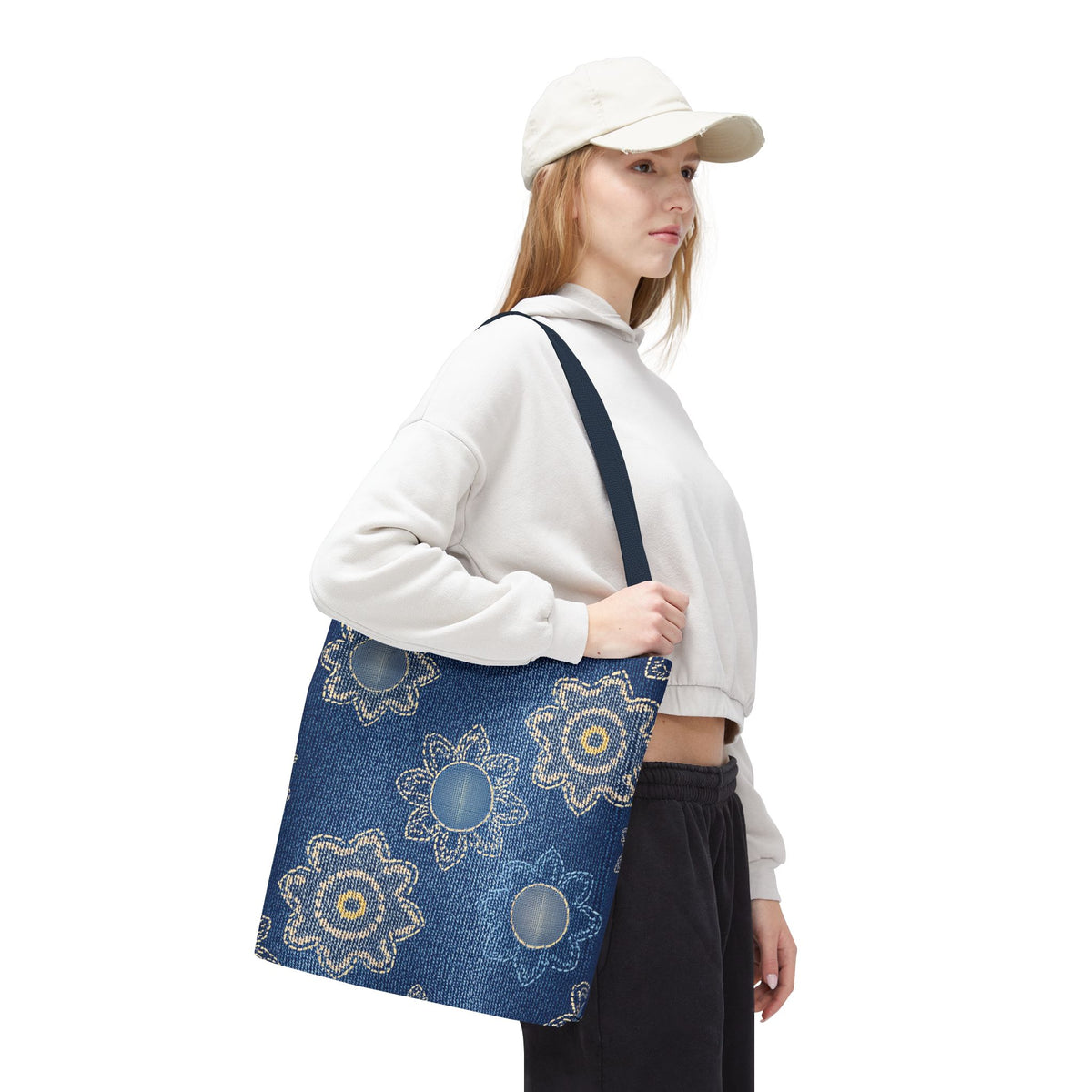 Denim Fabric Imitation Print Unisex Canvas Bag Poly Spun 3 Sizes Tote Bag 121