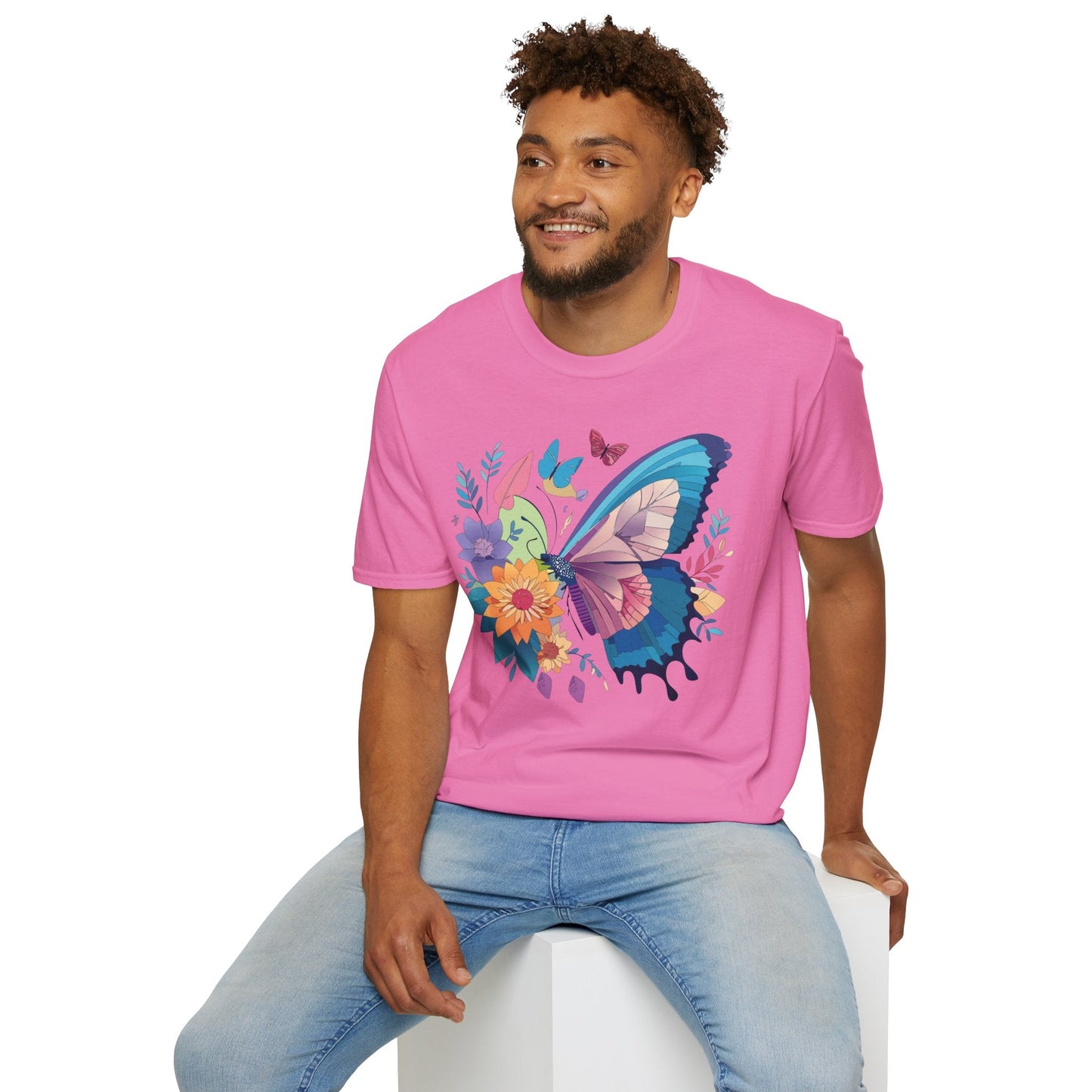 Gildan Butterfly T Shirt Unisex Softstyle 64000 Monarch Print Lightweight Breathable Cotton Tee