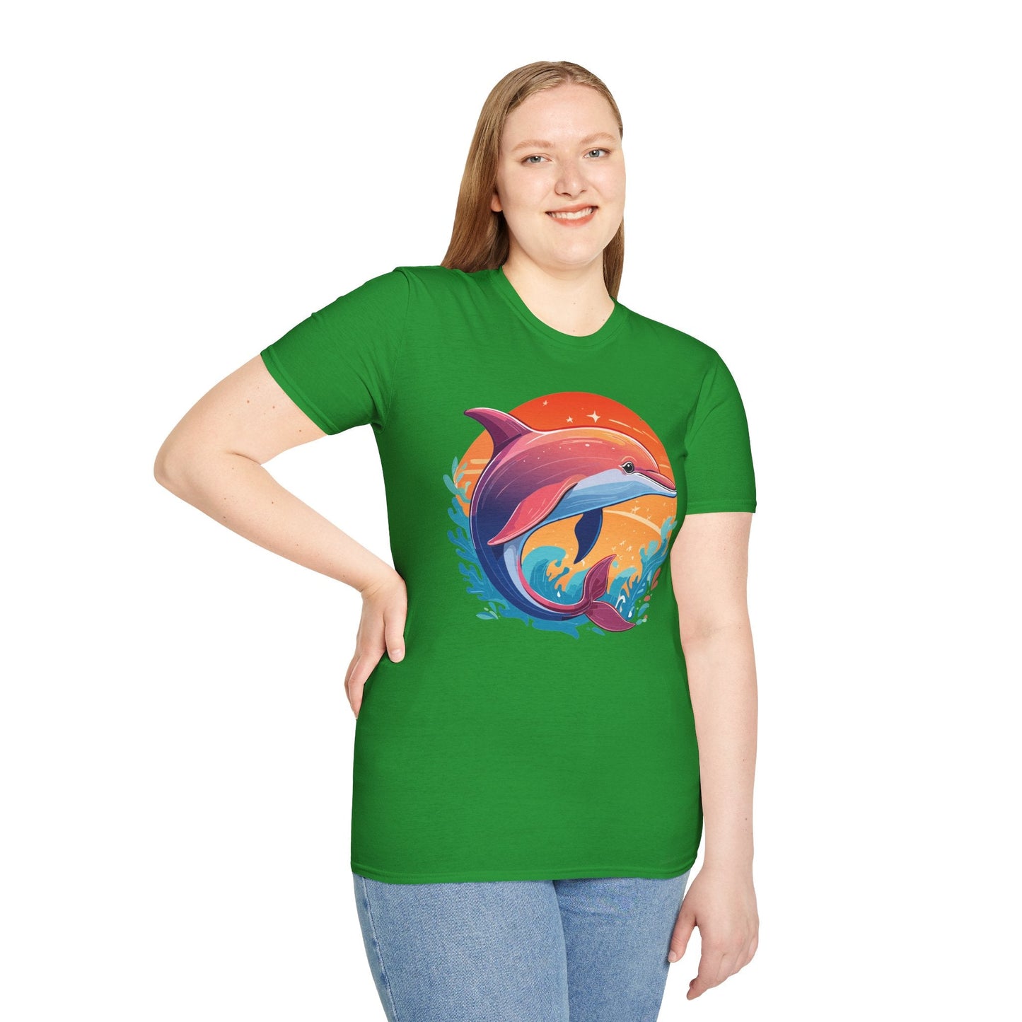 Dolphin Shirt Unisex Tee 100 Percent Ring Spun Cotton Softstyle Gildan 64000 Comfort Fit