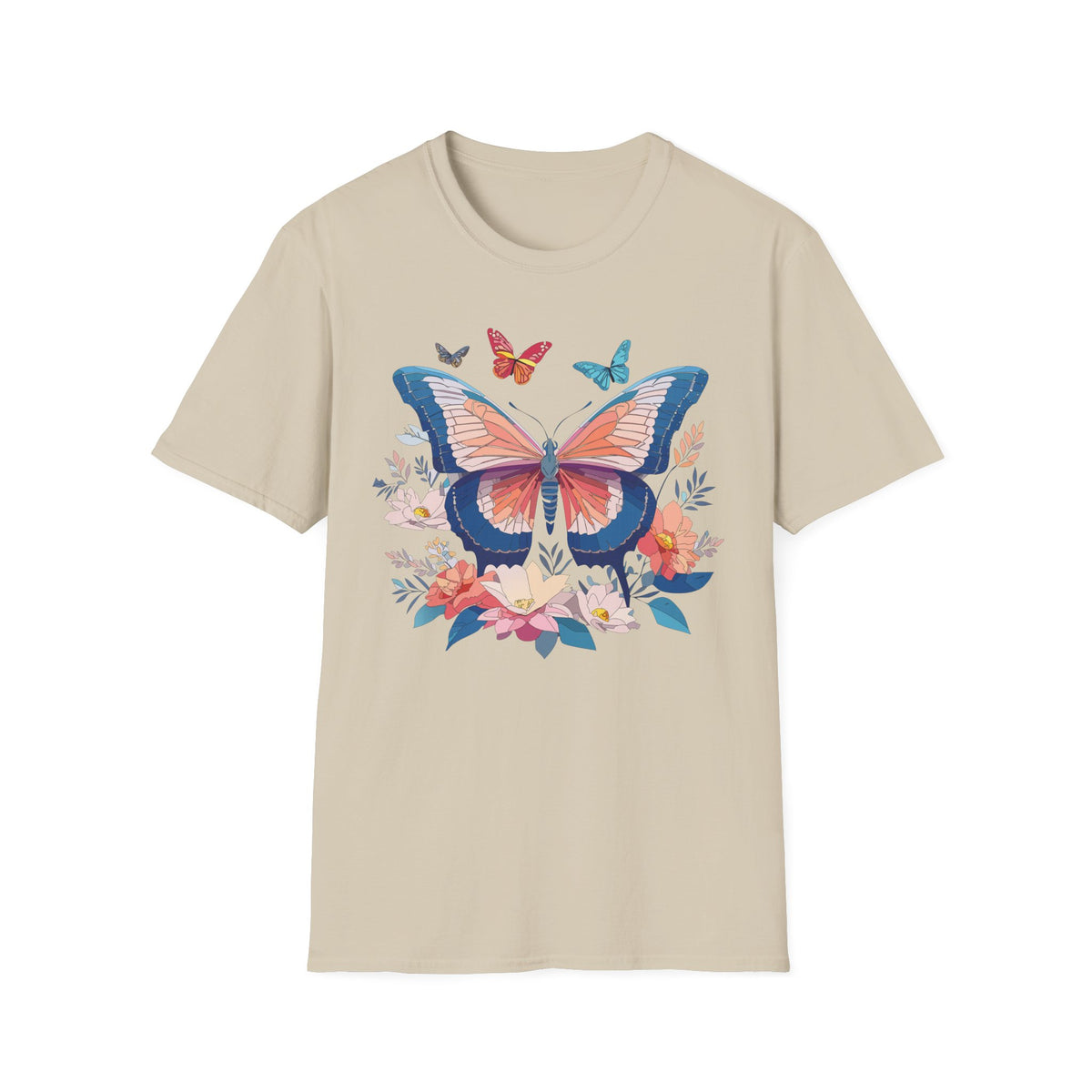 Butterfly Floral T‑Shirt — Colorful Garden Butterfly Graphic Design Unisex 100 Cotton Gildan T-Shirt