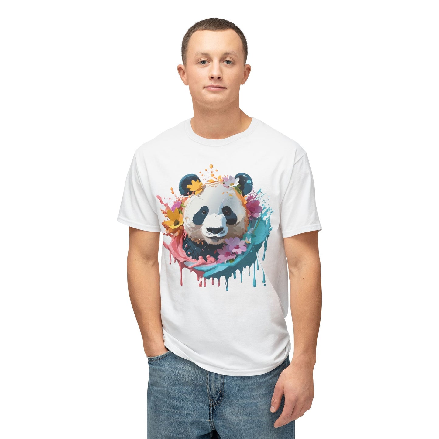 Unisex Panda T Shirt With Art Print Vintage Panda Floral Tees Panda Art Design Shirt USA Made