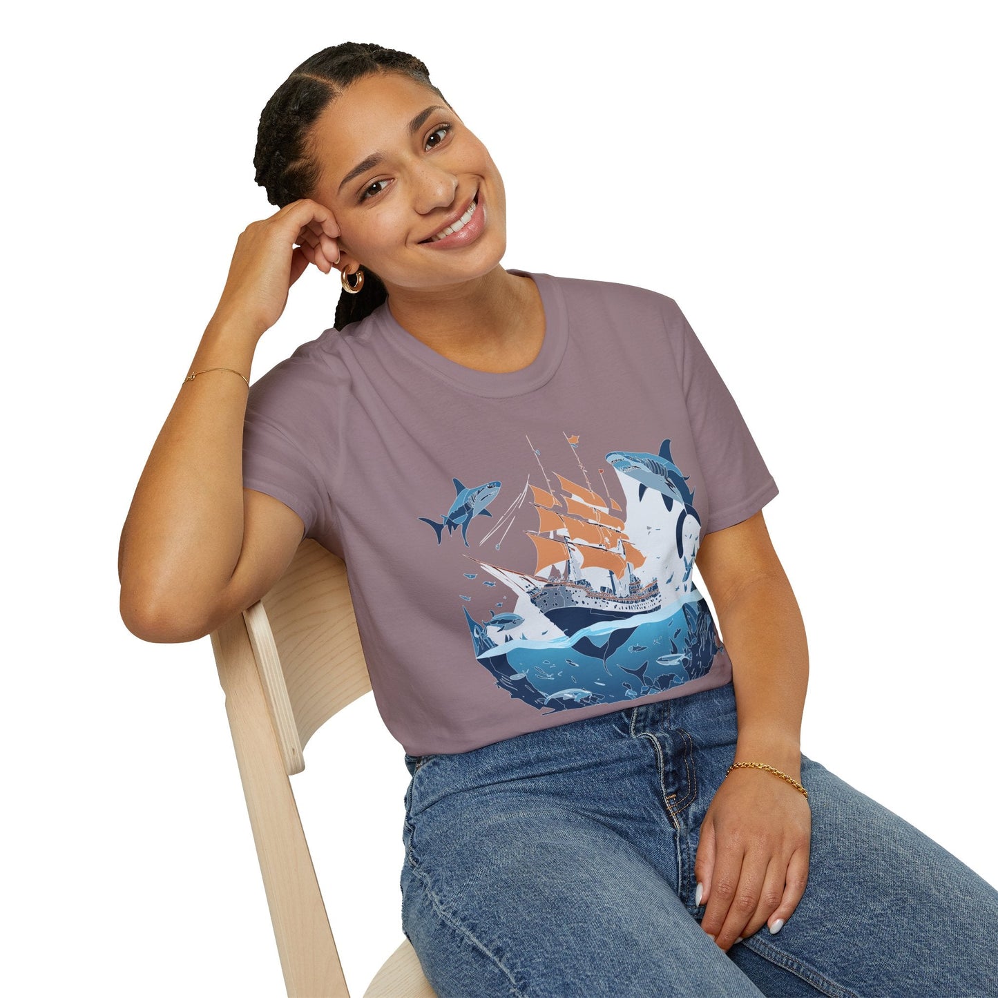 Ocean Tee Shirt Unisex Gildan Softstyle 64000 Ring Spun Cotton Art Print Graphic Ocean Design