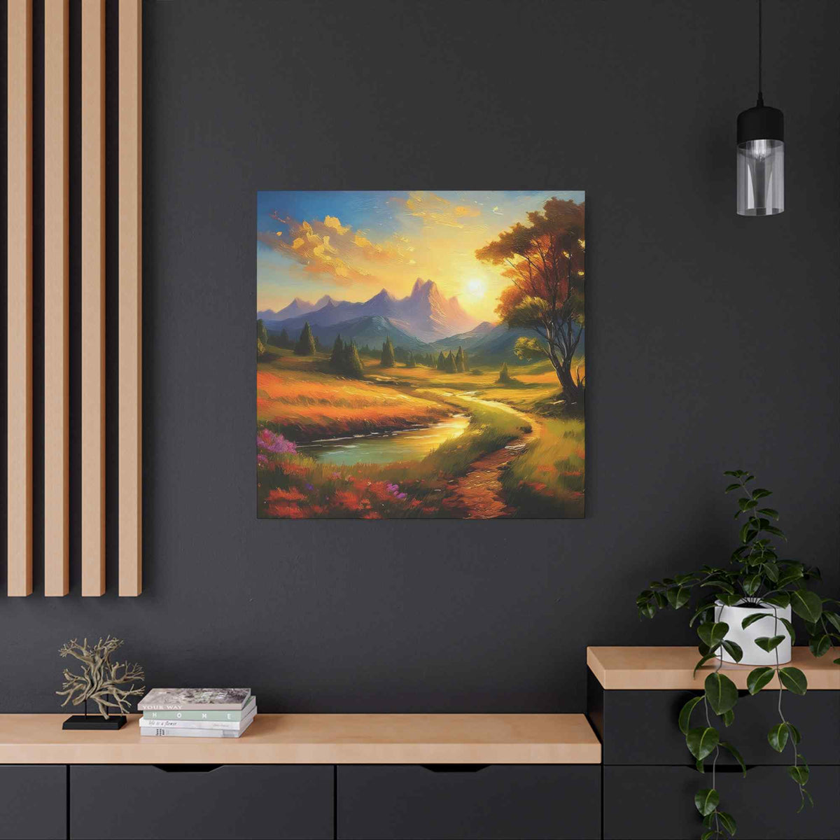 Landscape Print Canvas, Oil Paint Print 20x20, 24x24, 30x30, 32x32, 36x36 Art Design Print Pine-Wood Inner Frame MC-37