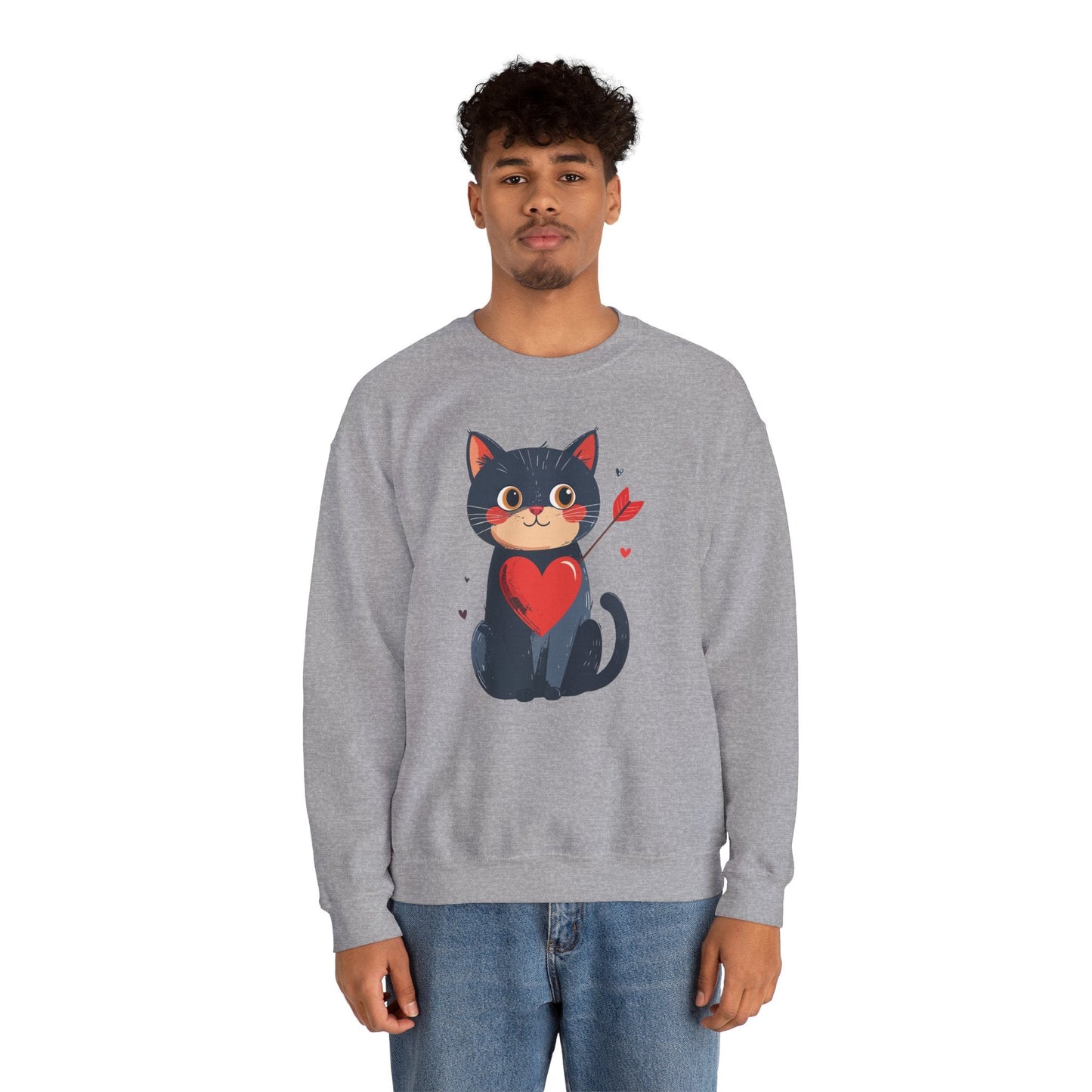 Cat Heart Sweatshirt Unisex Valentines Day Fifty Fifty Cotton Poly 8 Oz Heavy Blend