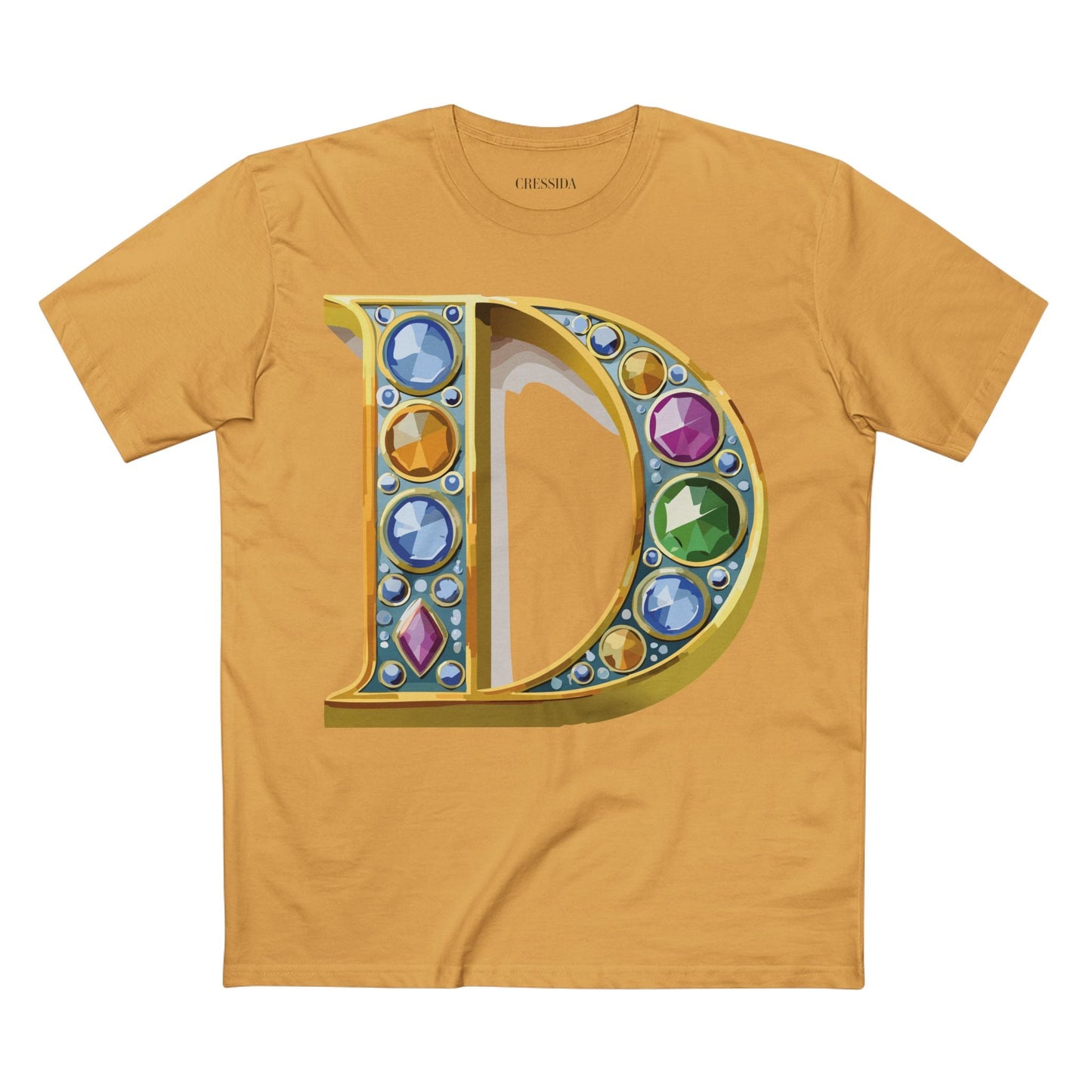 Letter D Graphic Design Tee Unisex 100 Cotton With Antique Gold Letters Artwork T-Shirt