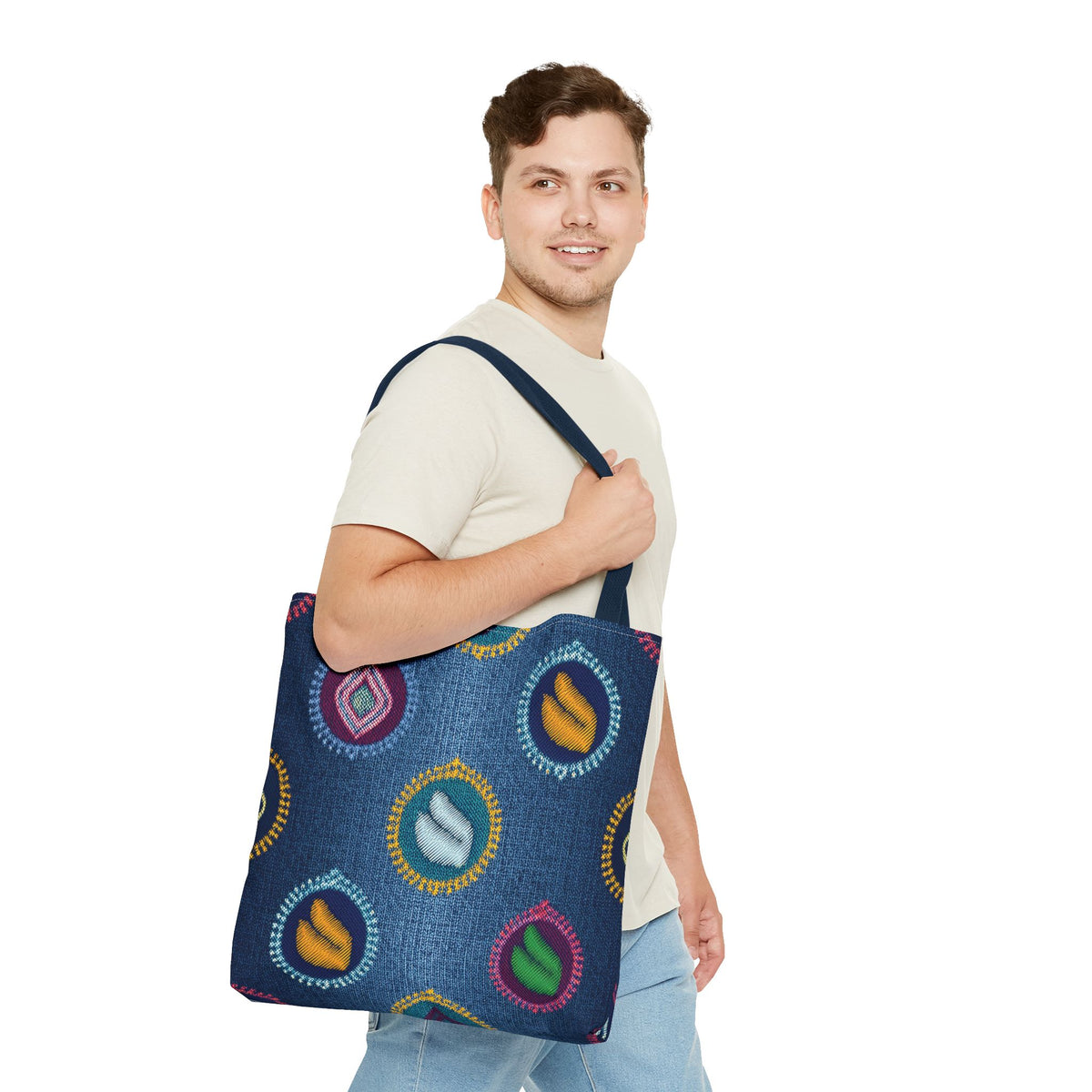 Diwali Graphic Denim Fabric Imitation Print Unisex Canvas Bag Poly Spun 3 Sizes Tote Bag 205-18