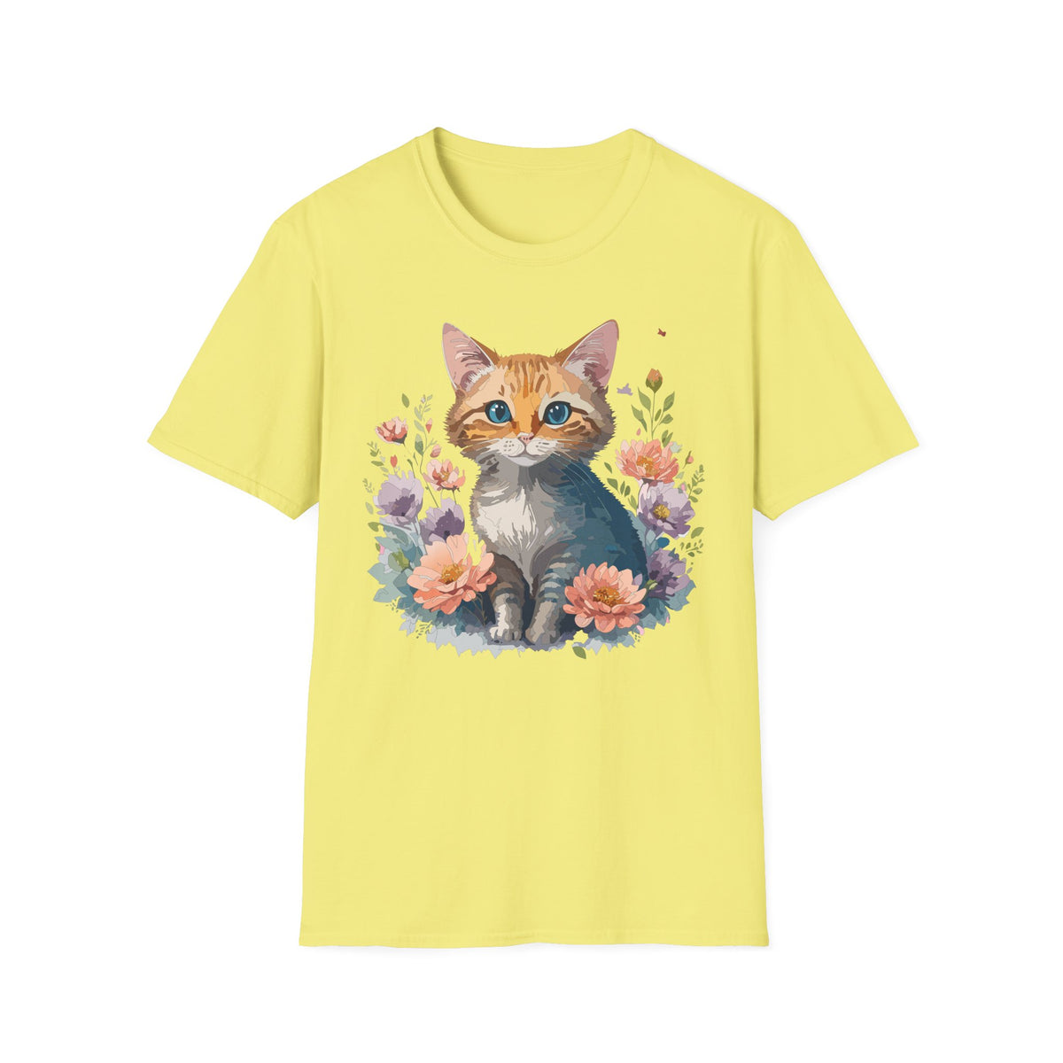 Watercolor Ginger Kitten T-Shirt | Floral Cat Illustration, Cute Kitty Tee