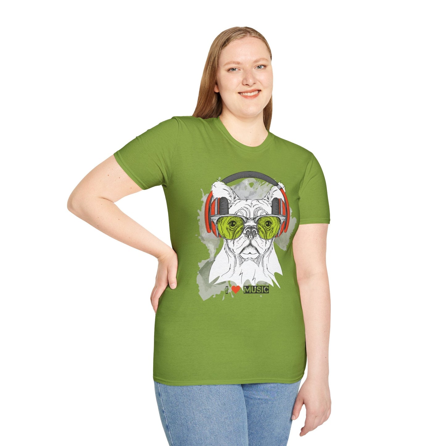I Love Music Animals Shirt With Headphones Unisex Softstyle Tee 100 Percent Ring Spun Cotton