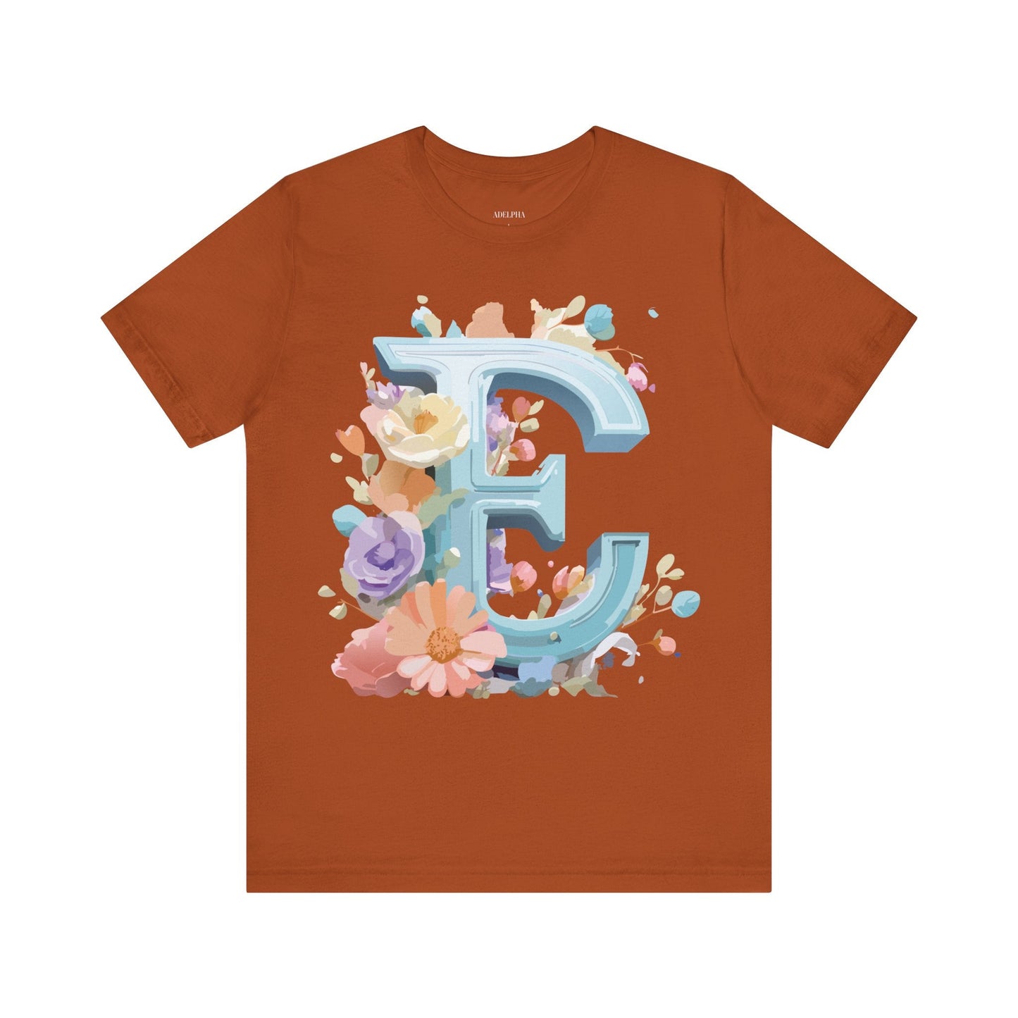 Letter E Graphic Tee Unisex Vintage Inspired Art Design Adelpha Short Sleeve Shirt