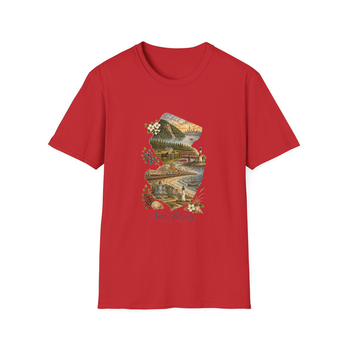 New Jersey Scenic Map T-Shirt — Vintage Travel Tourist Graphic Design Unisex 100 Cotton Gildan T-Shirt
