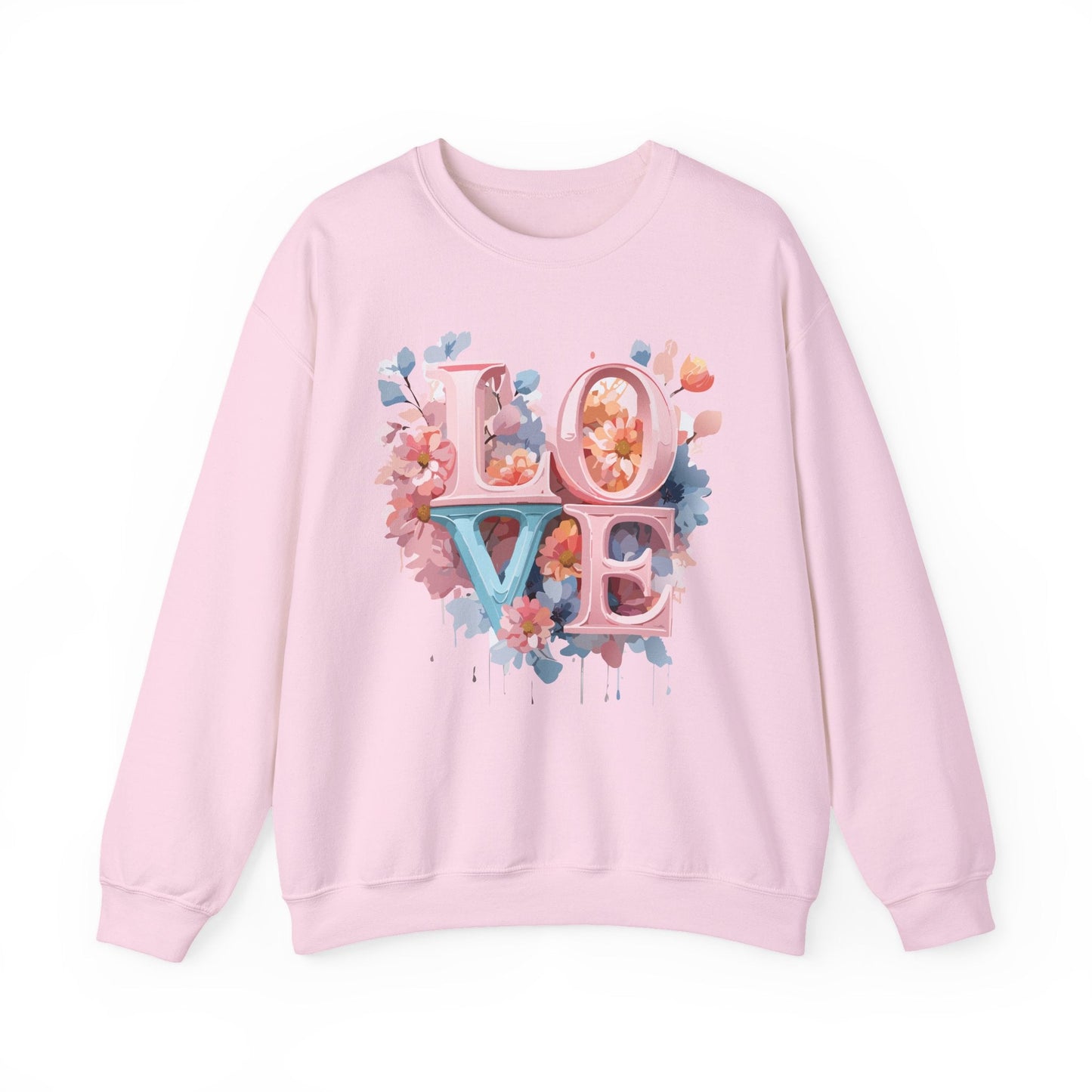 Floral Love Sweatshirt Valentines Day Unisex Heavy Blend Crewneck Gildan 18000 Cotton Polyester