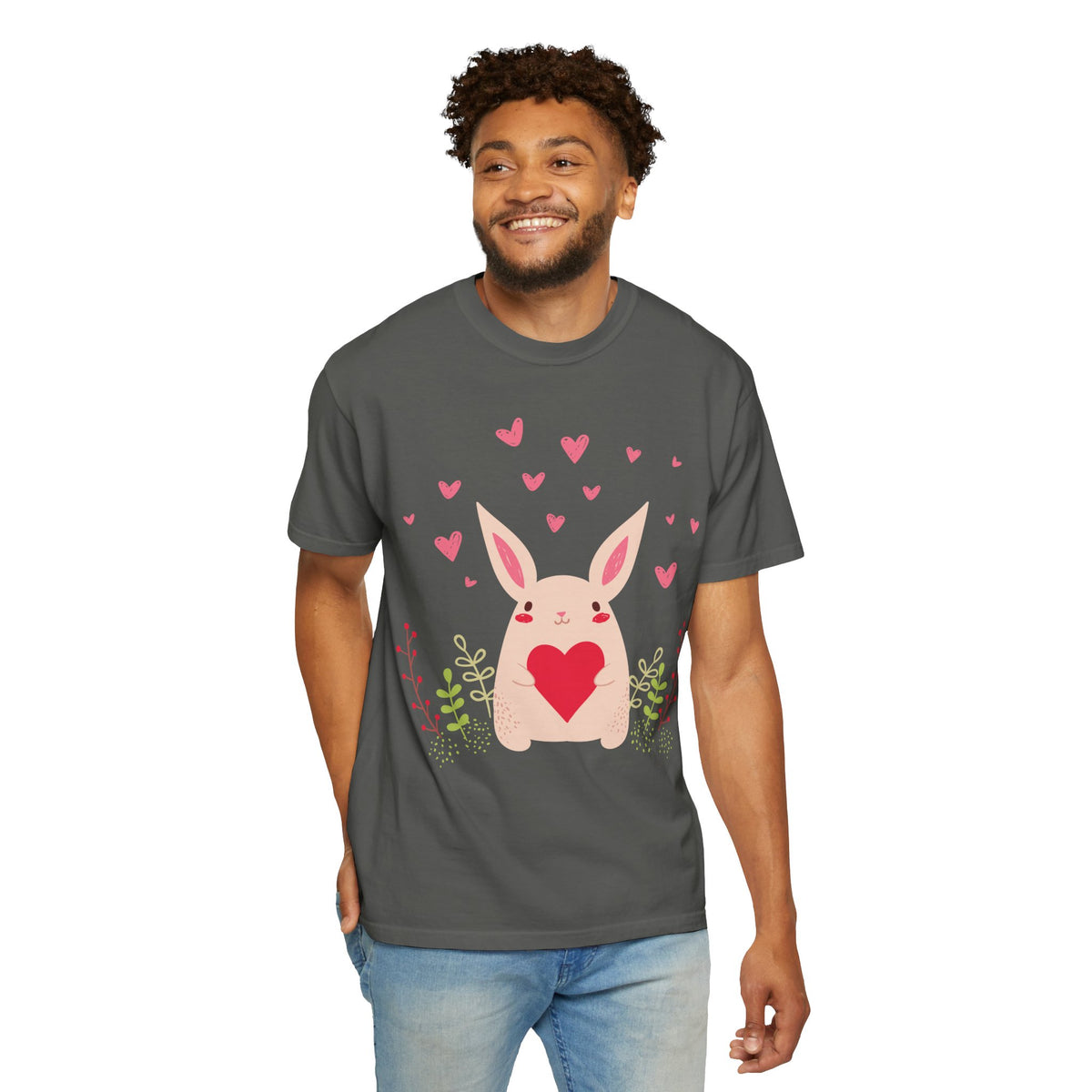 Easter Bunny Heart T-Shirt, Tee Shirt with Easter Signature, T Shirt with Easter Prints, Tee Shirt with Easter Design