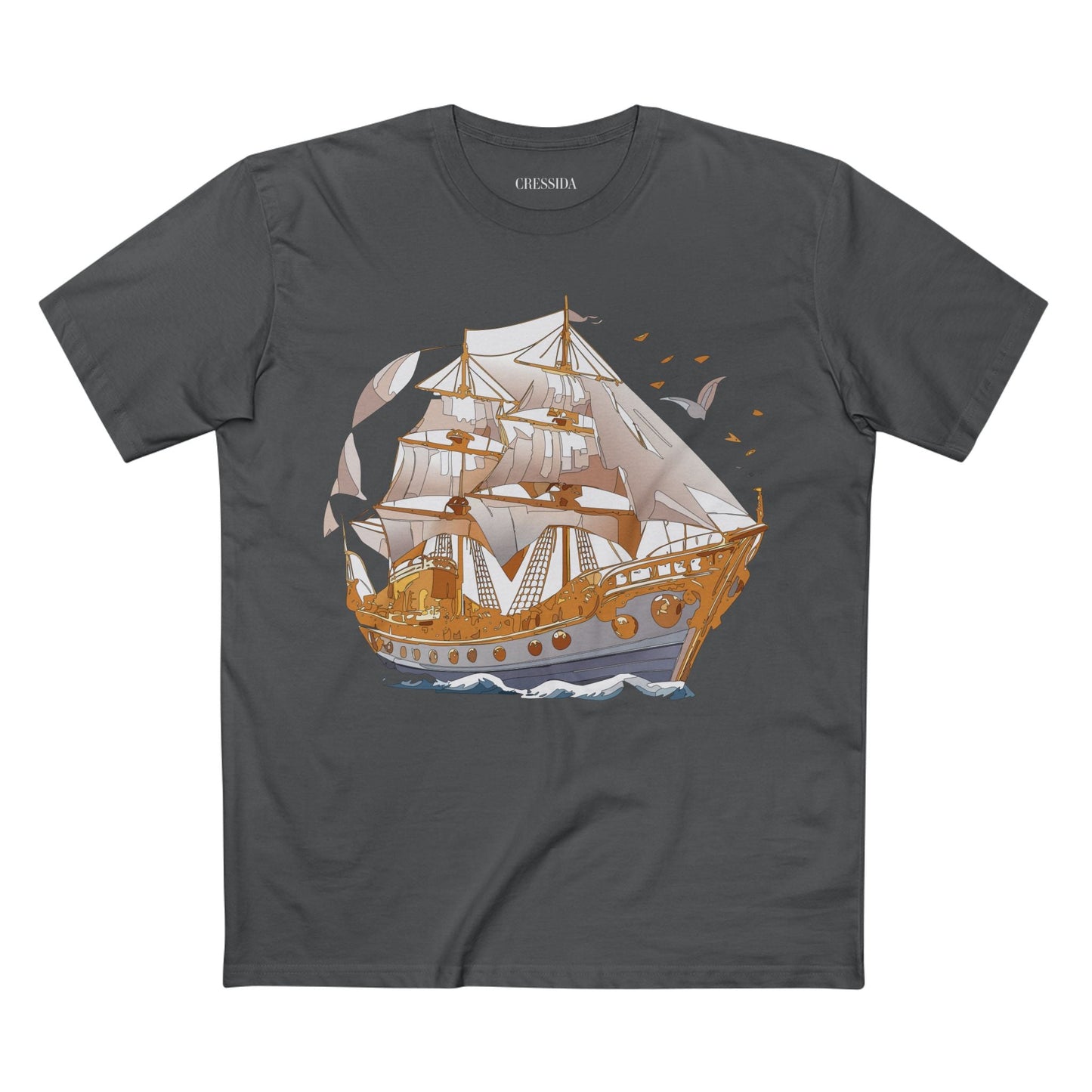 Ship Graphic Unisex 100 Cotton T-Shirt with Gold Frigate Art Design 1