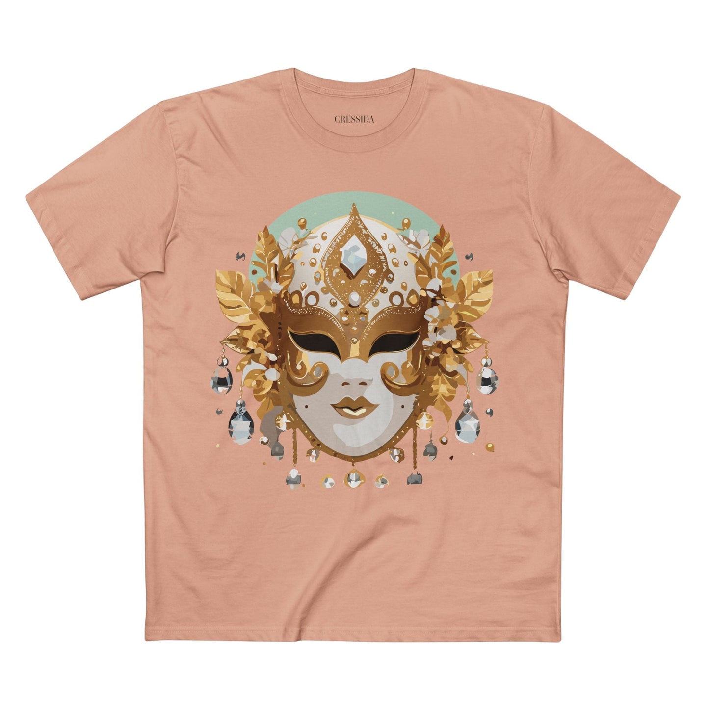 Carnival Mask Graphic T-Shirt Unisex 100 Cotton With Antique Gold Art Design Tee 9