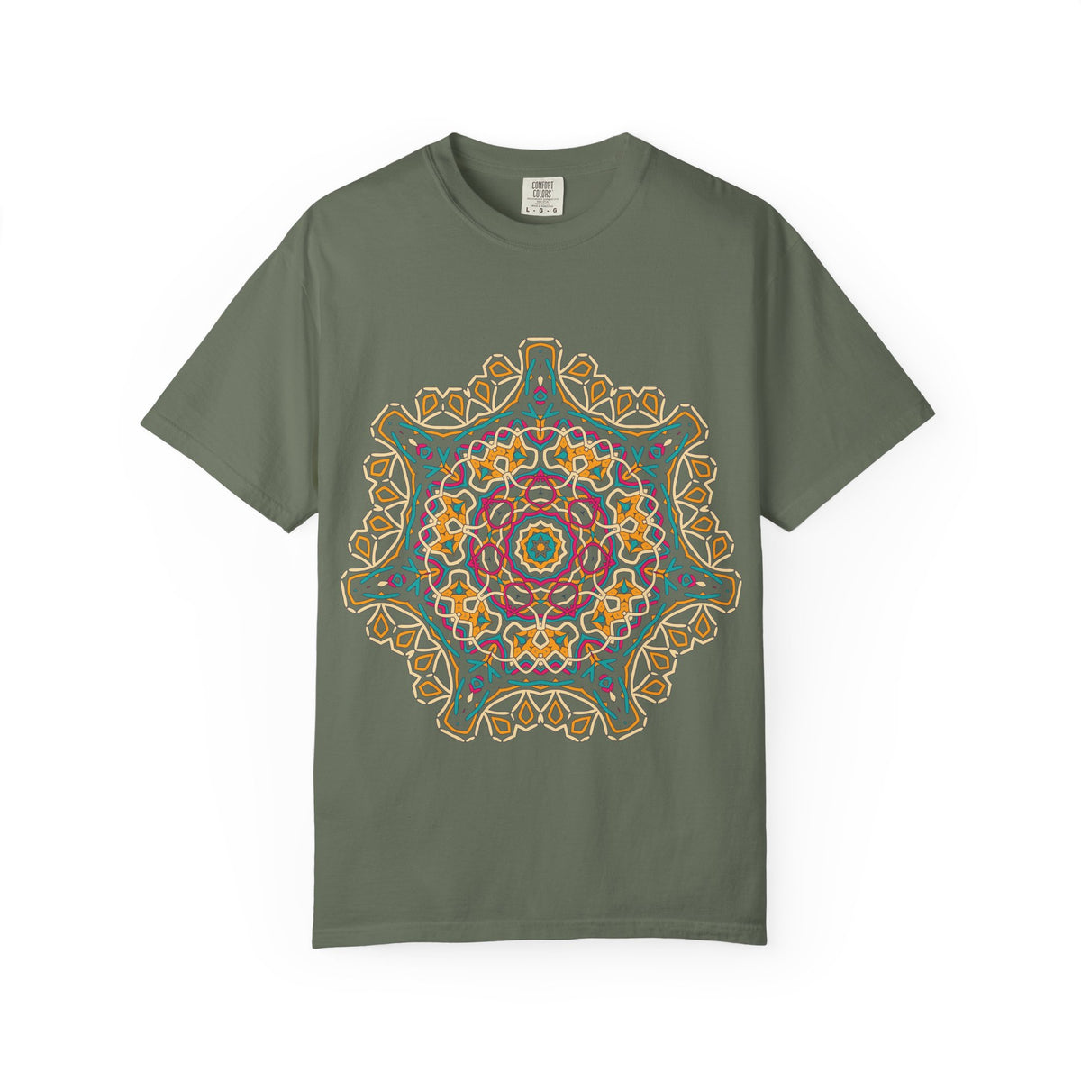 Unisex Garment Dyed Cotton T-Shirt with Mandala Graphic Design
