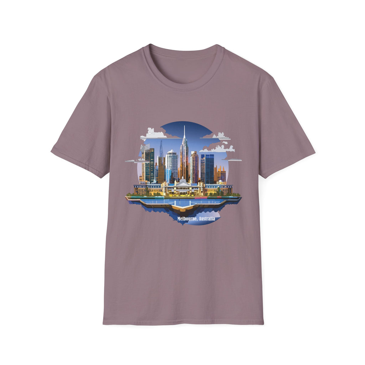 Melbourne Australia Cityscape Skyline T-Shirt — Modern Urban Skyline Graphic Design Unisex 100 Cotton Gildan T-Shirt