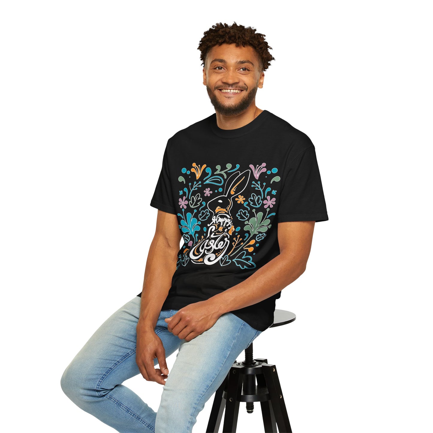 Easter Bunny Floral T-Shirt, Tee Shirt with Easter Signature, T Shirt with Easter Prints, Tee Shirt with Easter Design