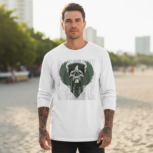 Creepy10 Skull Graphic Unisex Cotton Long Sleeve Bella+Canvas Tee with Art Design 151