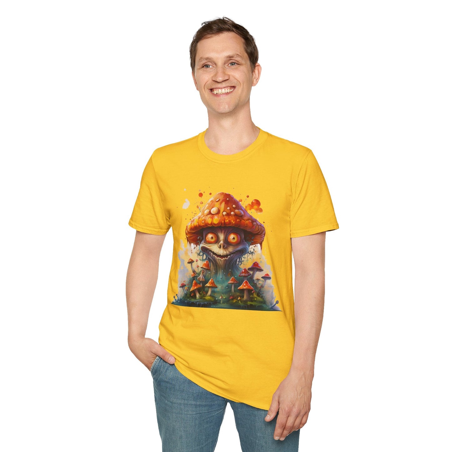 Funny Mashroom Tee Shirt Unisex Softstyle Cotton Art Design with Fungus Graphic Artwork Theme