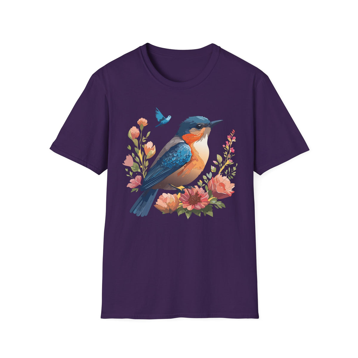 Colorful Kingfisher Bird T-Shirt | Floral Watercolor Nature Design