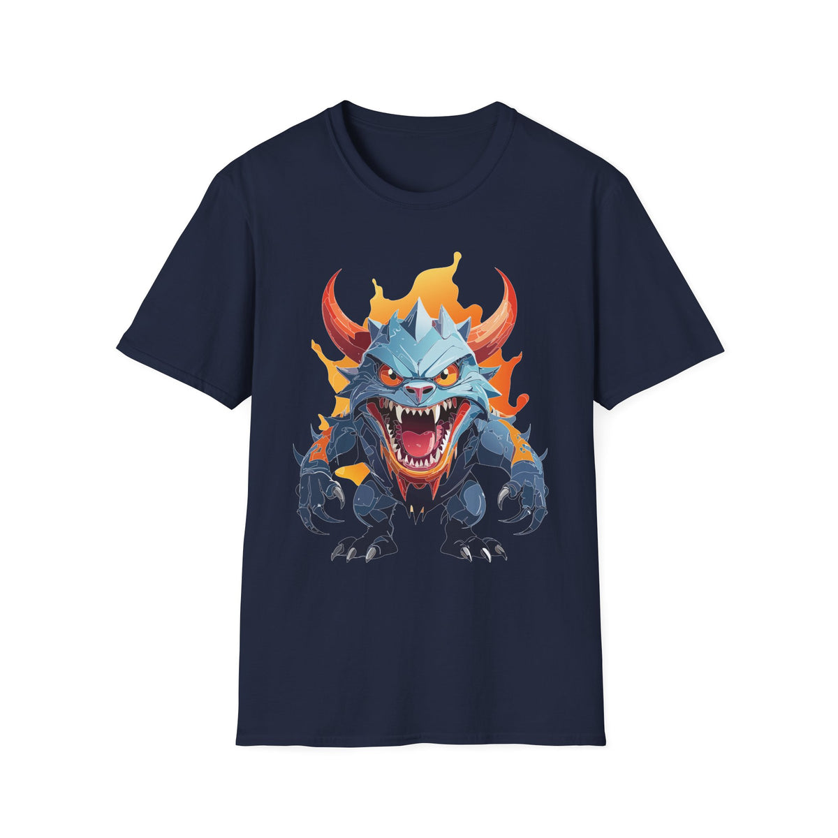 Monster Dragon T-Shirt — Fierce Fire-Breathing Creature Cartoon Graphic Tee Unisex 100 Cotton Gildan T-Shirt