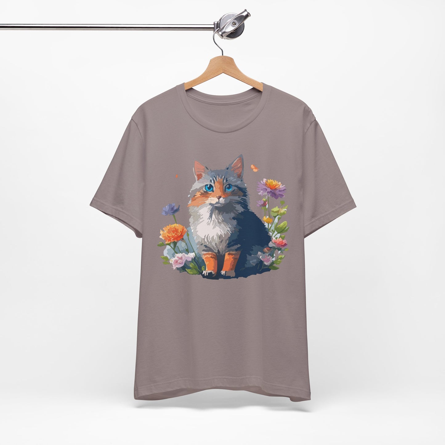 Floral Cat Tee, Animal Shirt, Cat Shirt, Floral Tee, Flower T-shirt, T-Shirt with Animal, Summer Top with Art Design