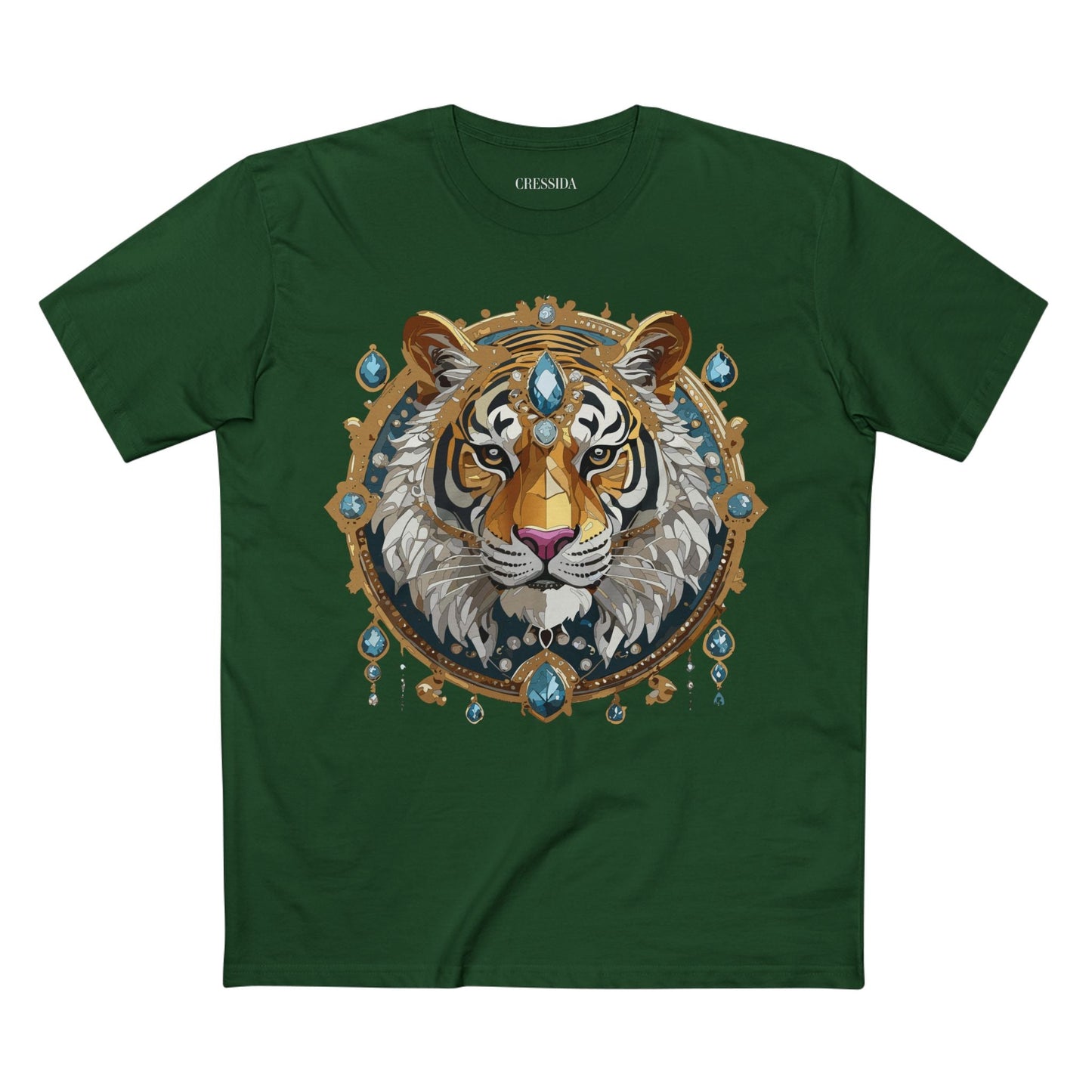 Tiger Graphic Unisex 100 Cotton Tee With Unique Animal Golden Medallion Art Design 51