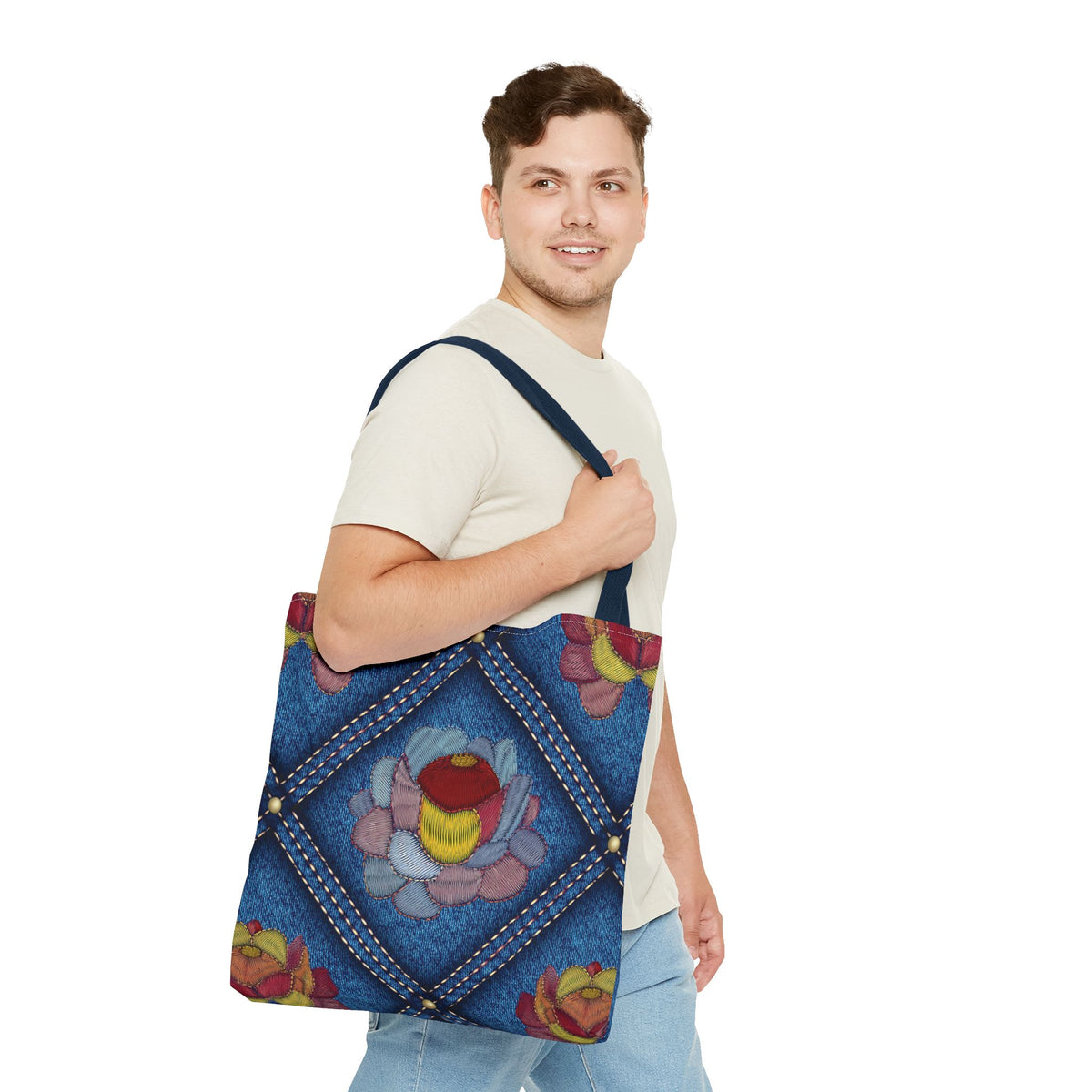 Denim Fabric Imitation Print Unisex Canvas Bag Poly Spun 3 Sizes Tote Bag 170