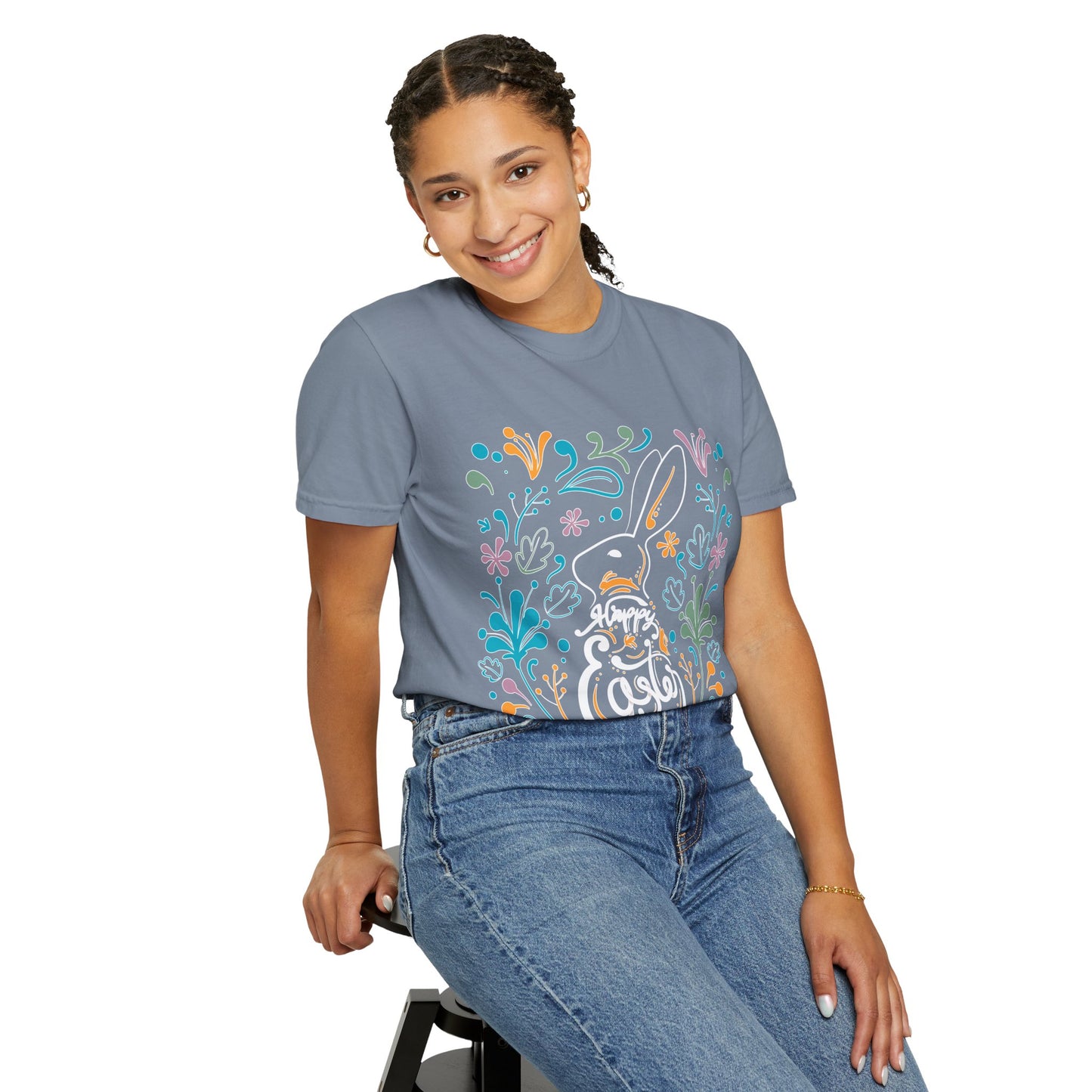 Easter Bunny Floral T-Shirt, Tee Shirt with Easter Signature, T Shirt with Easter Prints, Tee Shirt with Easter Design