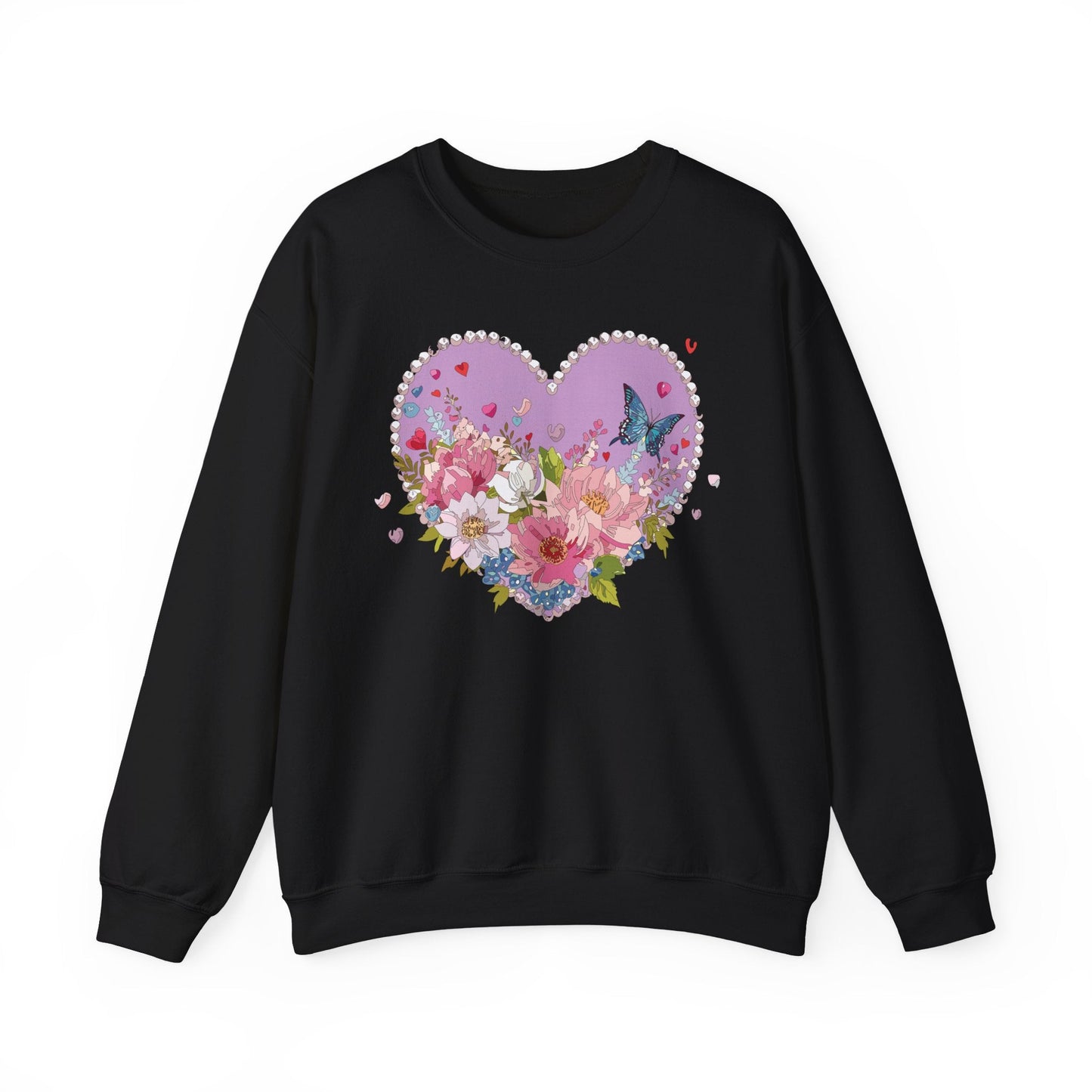 Floral Heart Sweatshirt Unisex Crewneck Valentines Day Heavy Blend Gildan 18000 Cozy Warm
