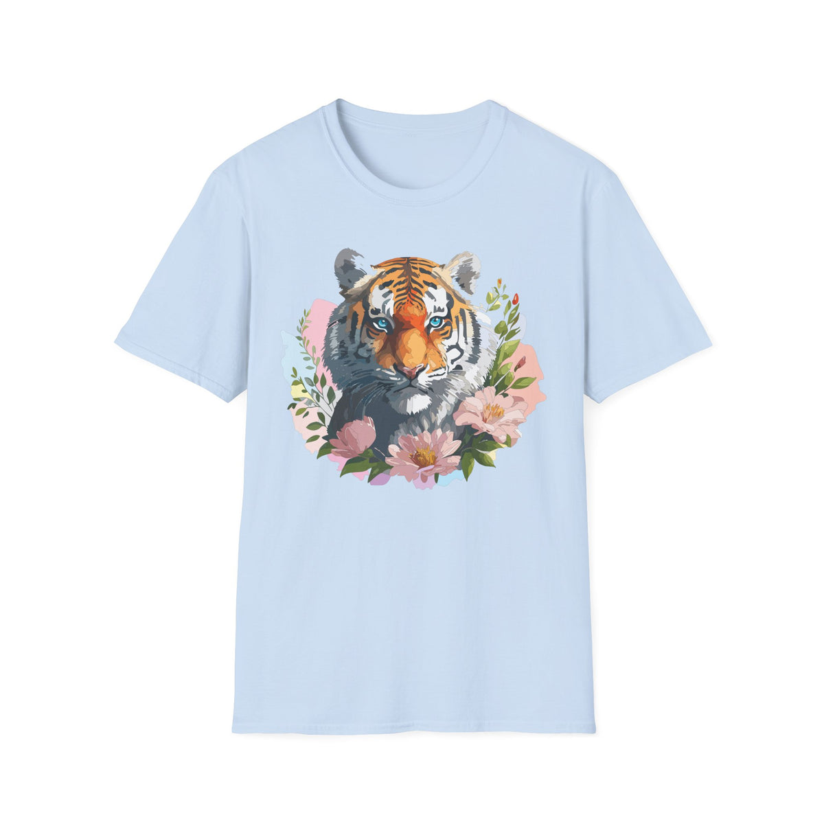 Floral Tiger Portrait T-Shirt | Watercolor Tiger Face Tee